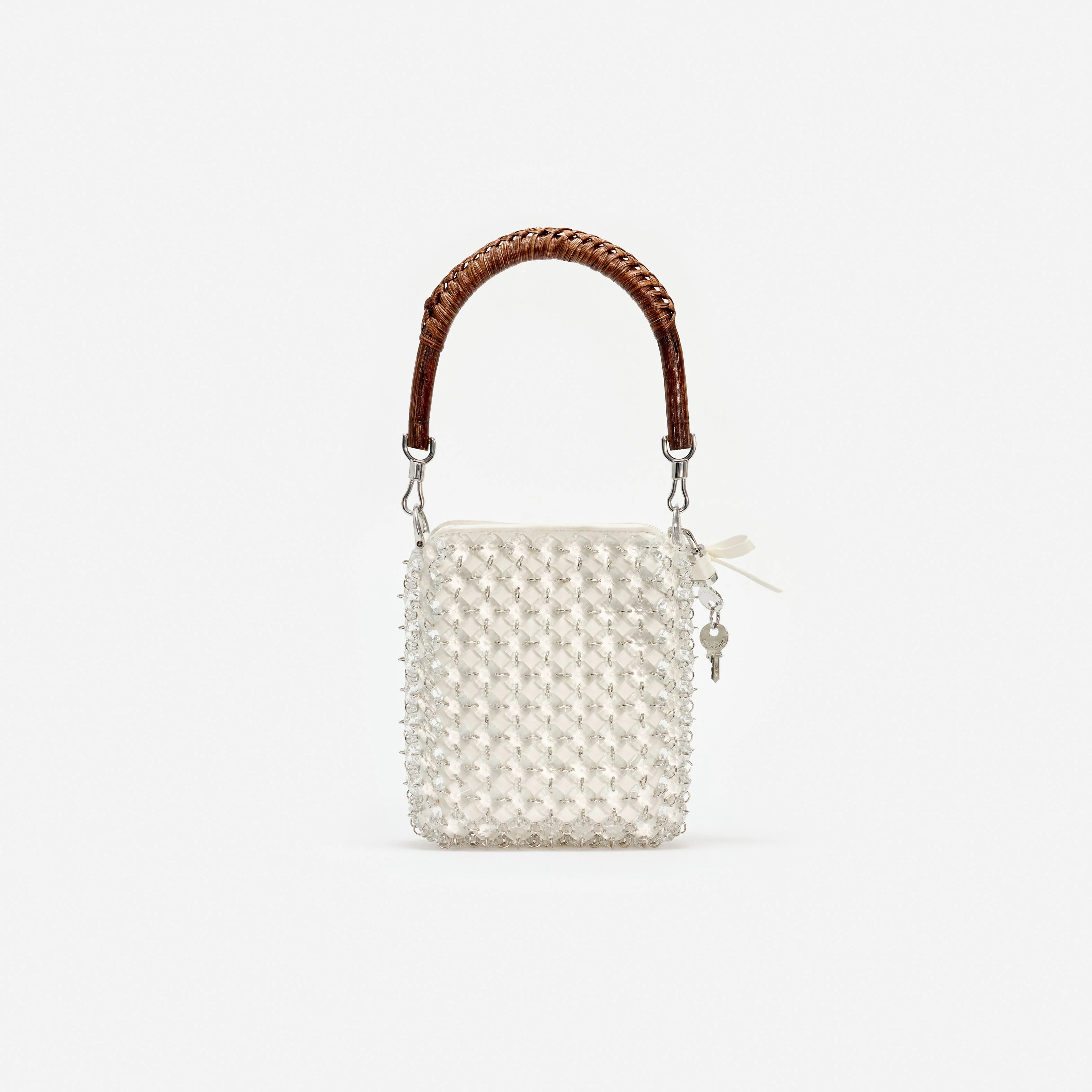 Cream Crystal Chain Mini Tote Bag - Image 3