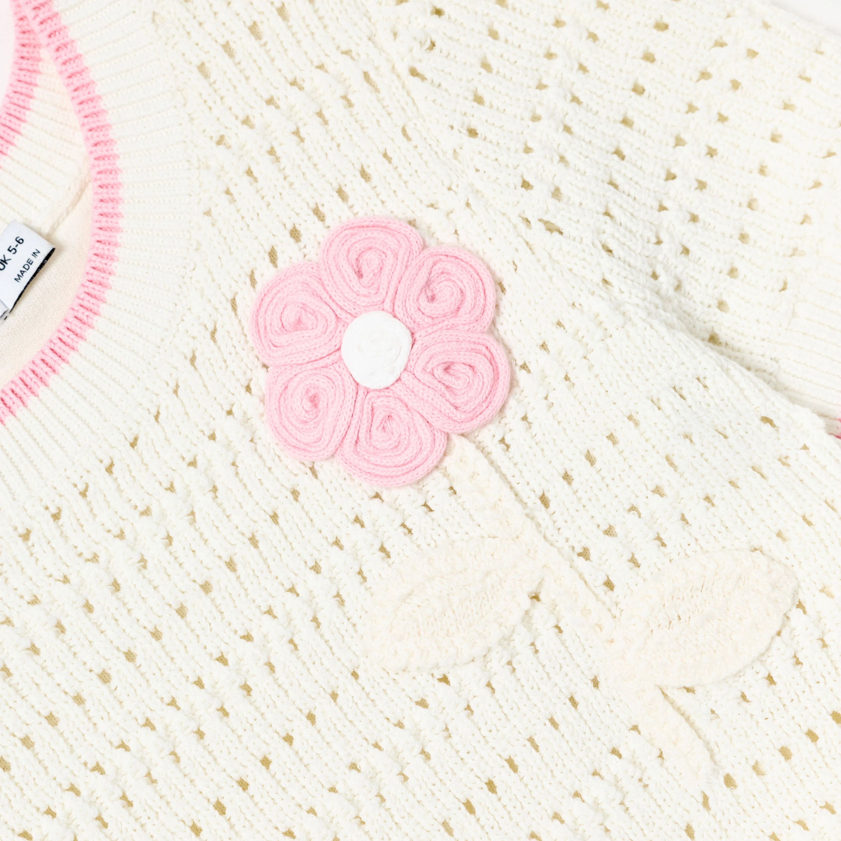 Cream Knit Flower Hem Mini Dress - Image 3