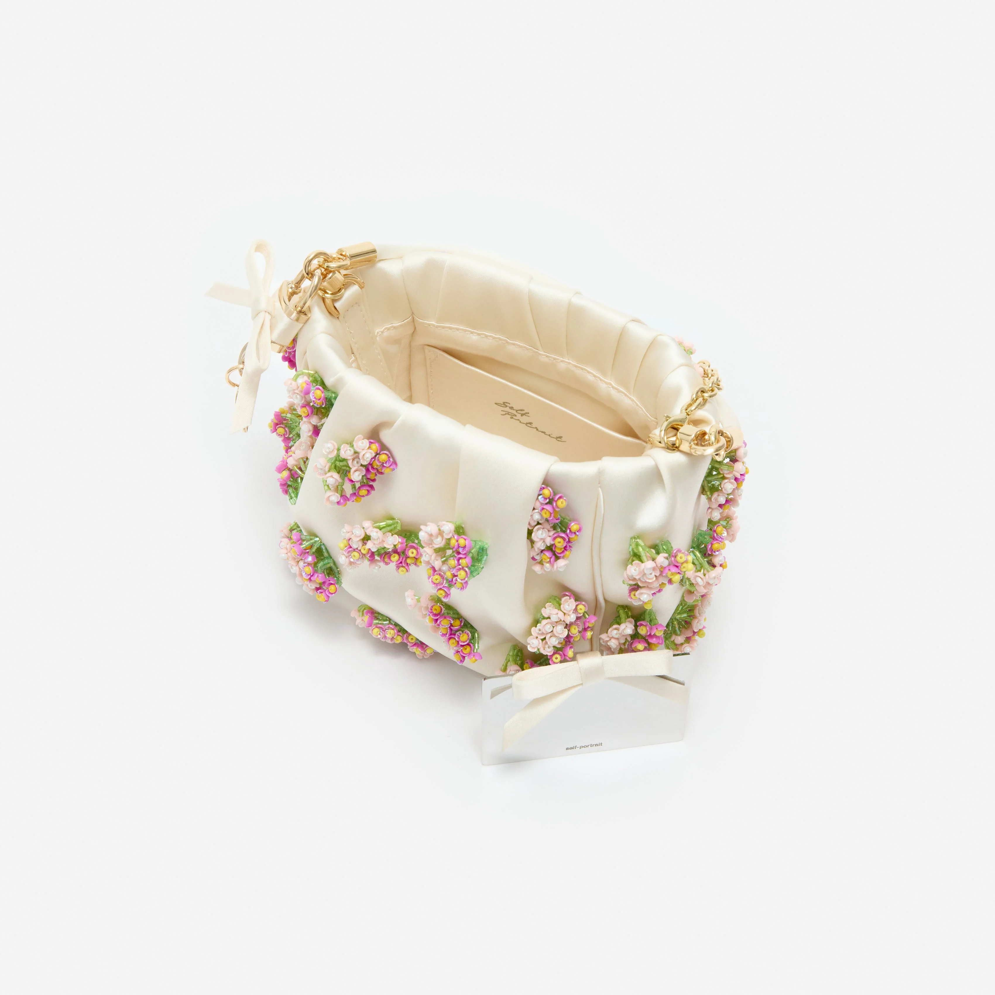 Cream Satin Floral Beaded Tote Bag - Image 5