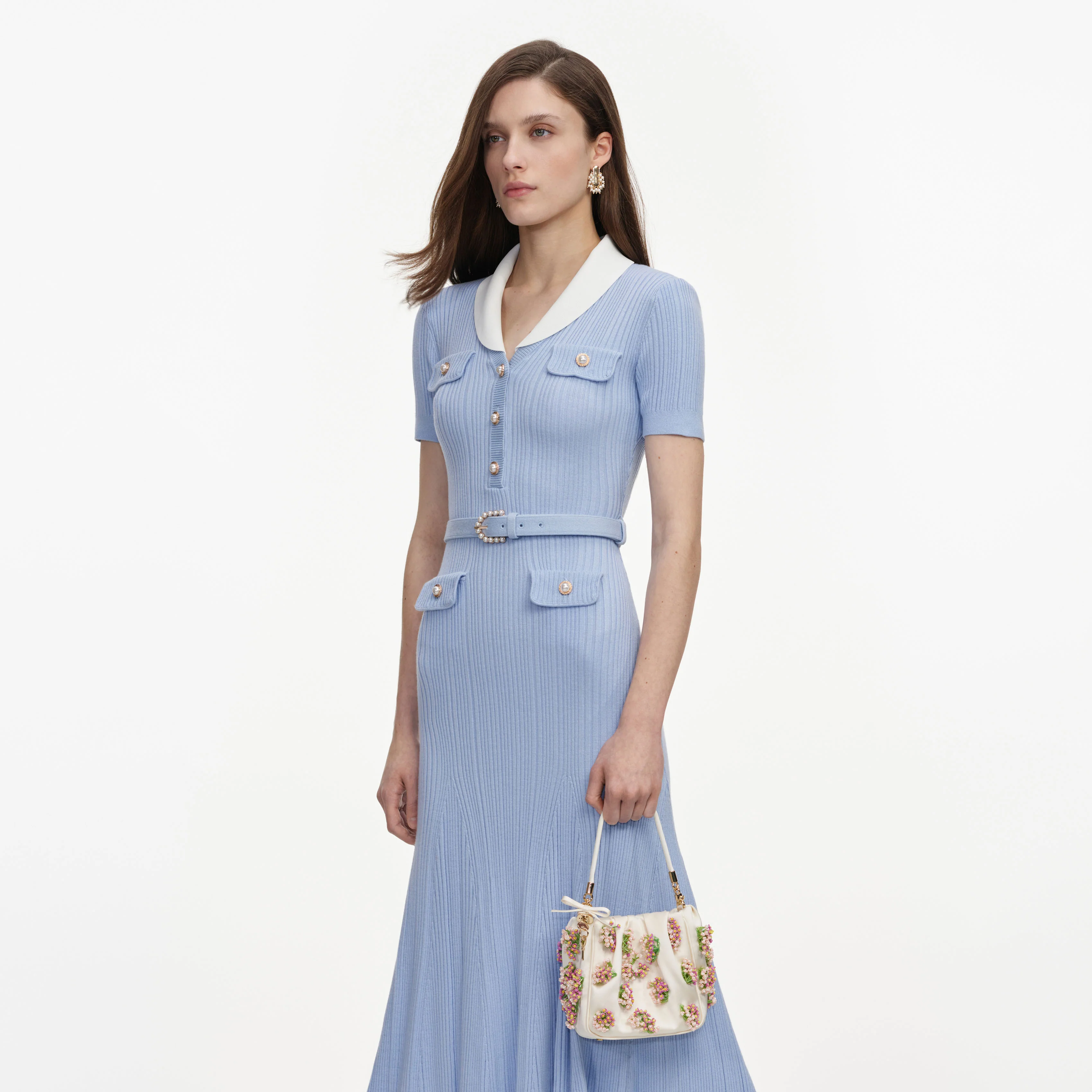 Cream Satin Floral Beaded Tote Bag - Image 6