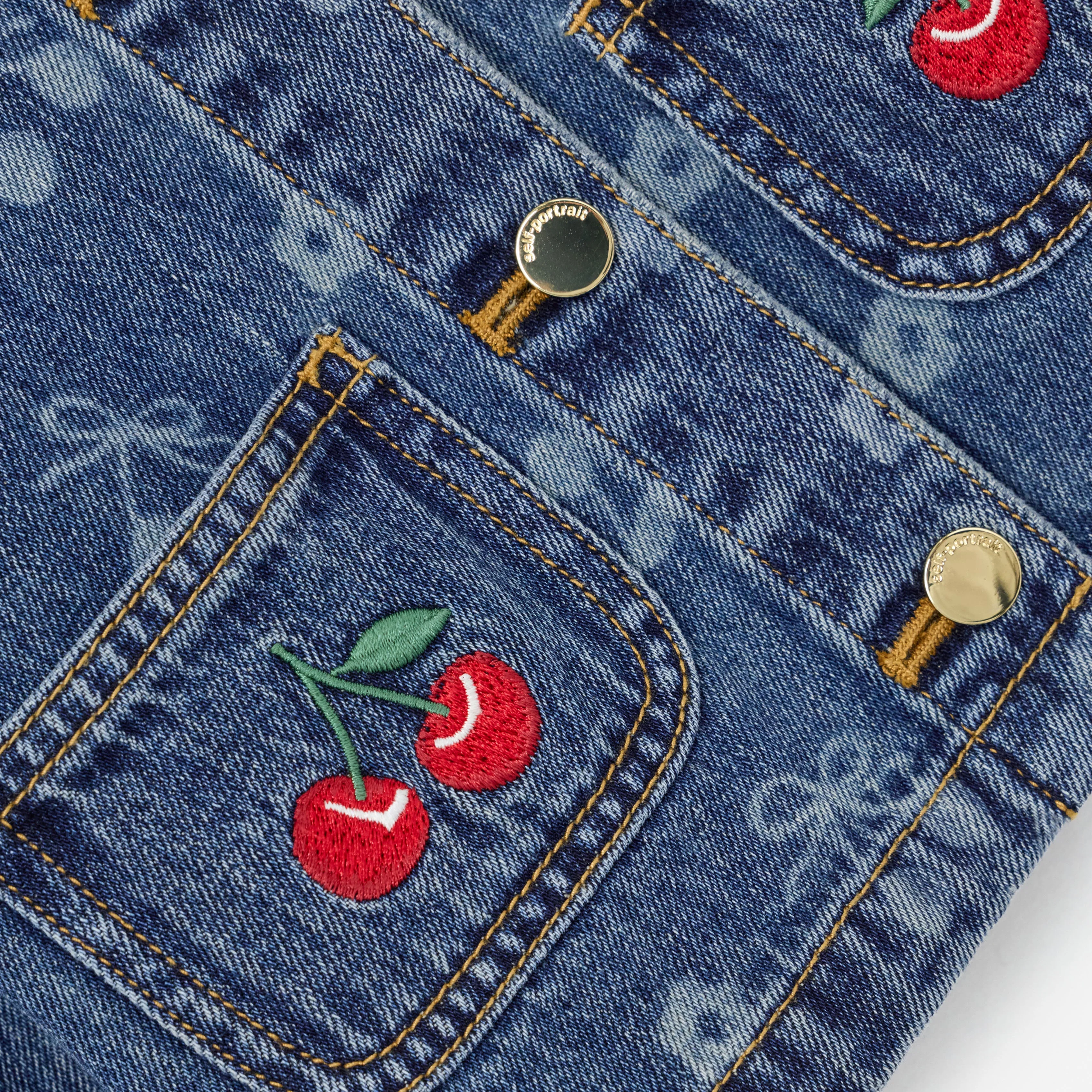 Denim Cherry Bow Printed Jacket - Image 4