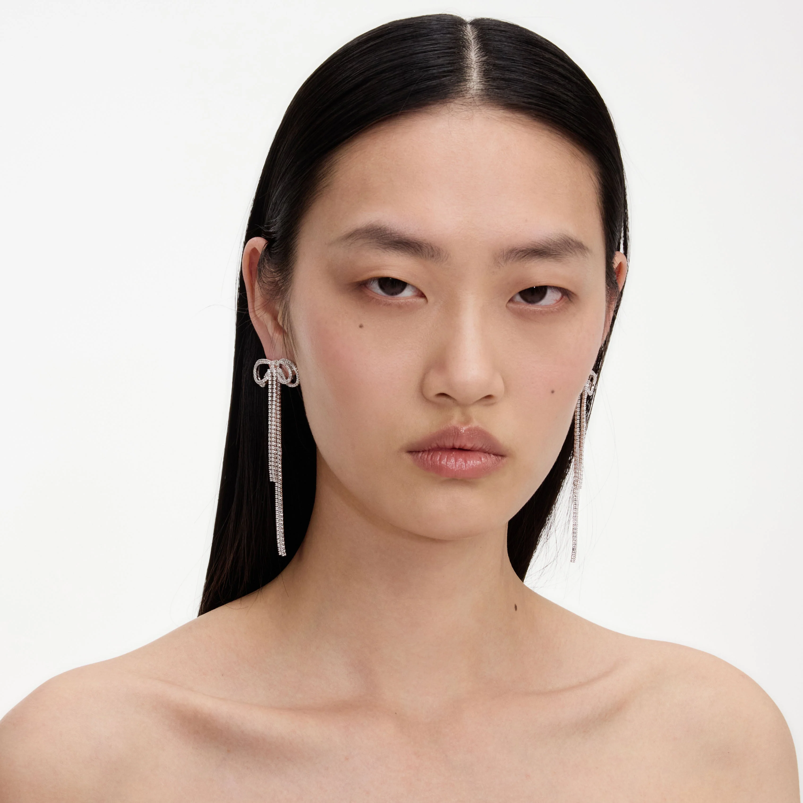Double Crystal Bow Earrings - Image 4