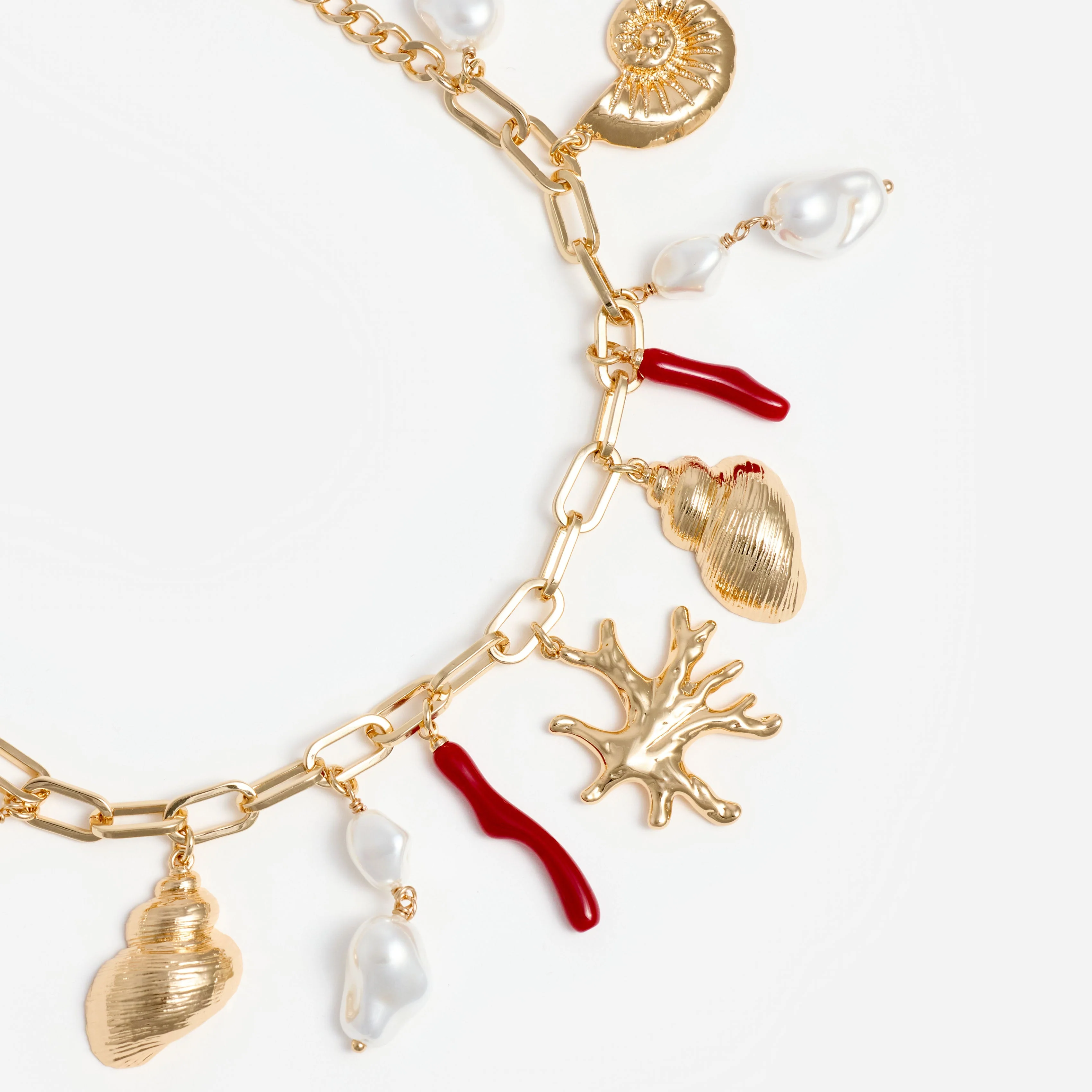 Gold Coral Pearl Charm Bracelet - Image 3
