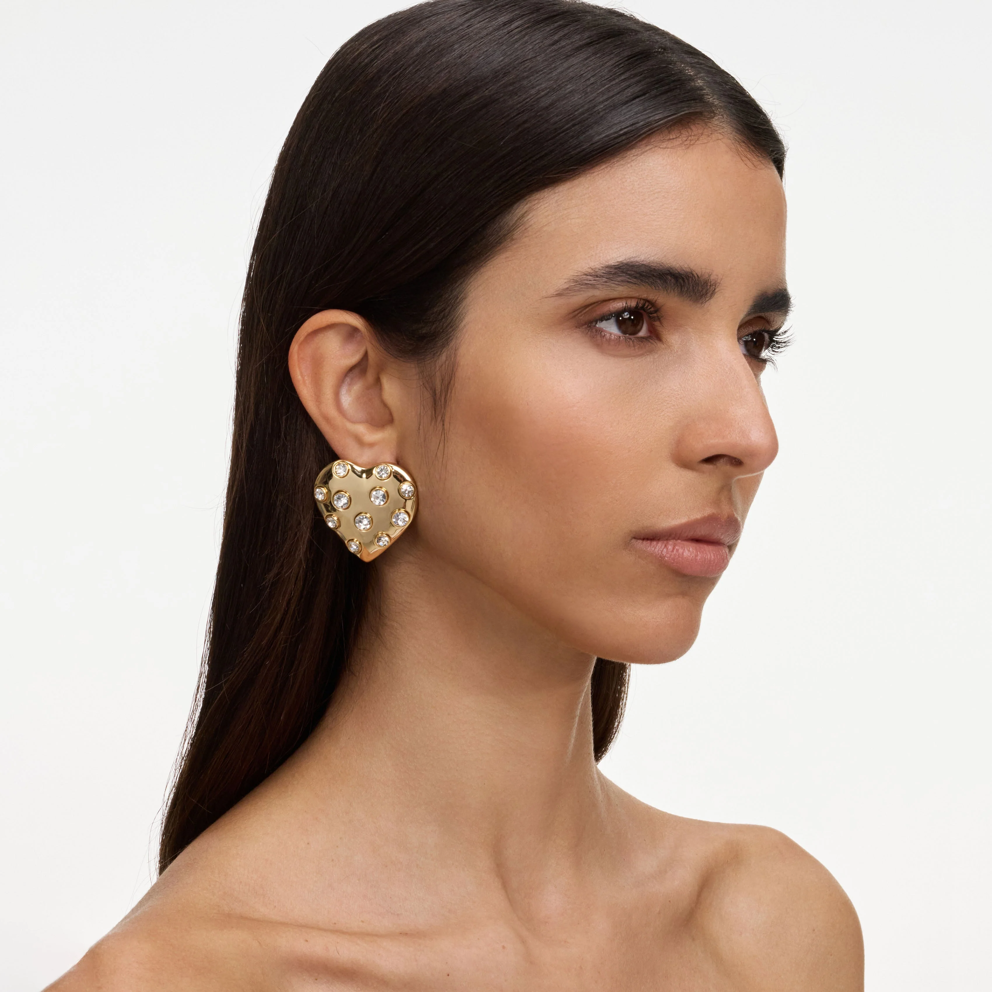 Gold Crystal Heart Earrings - Image 2