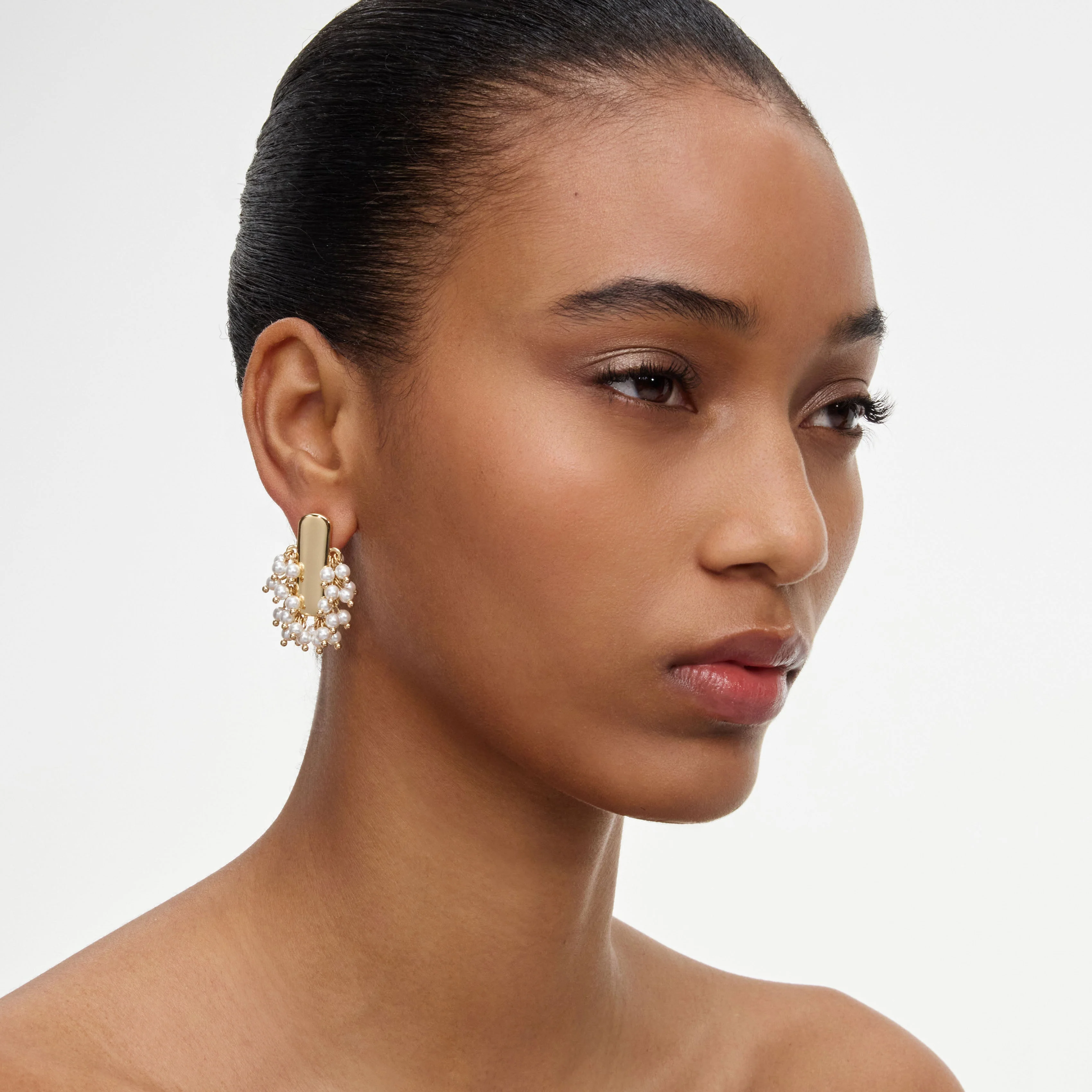 Gold Pearl Cluster Earrings - Image 2