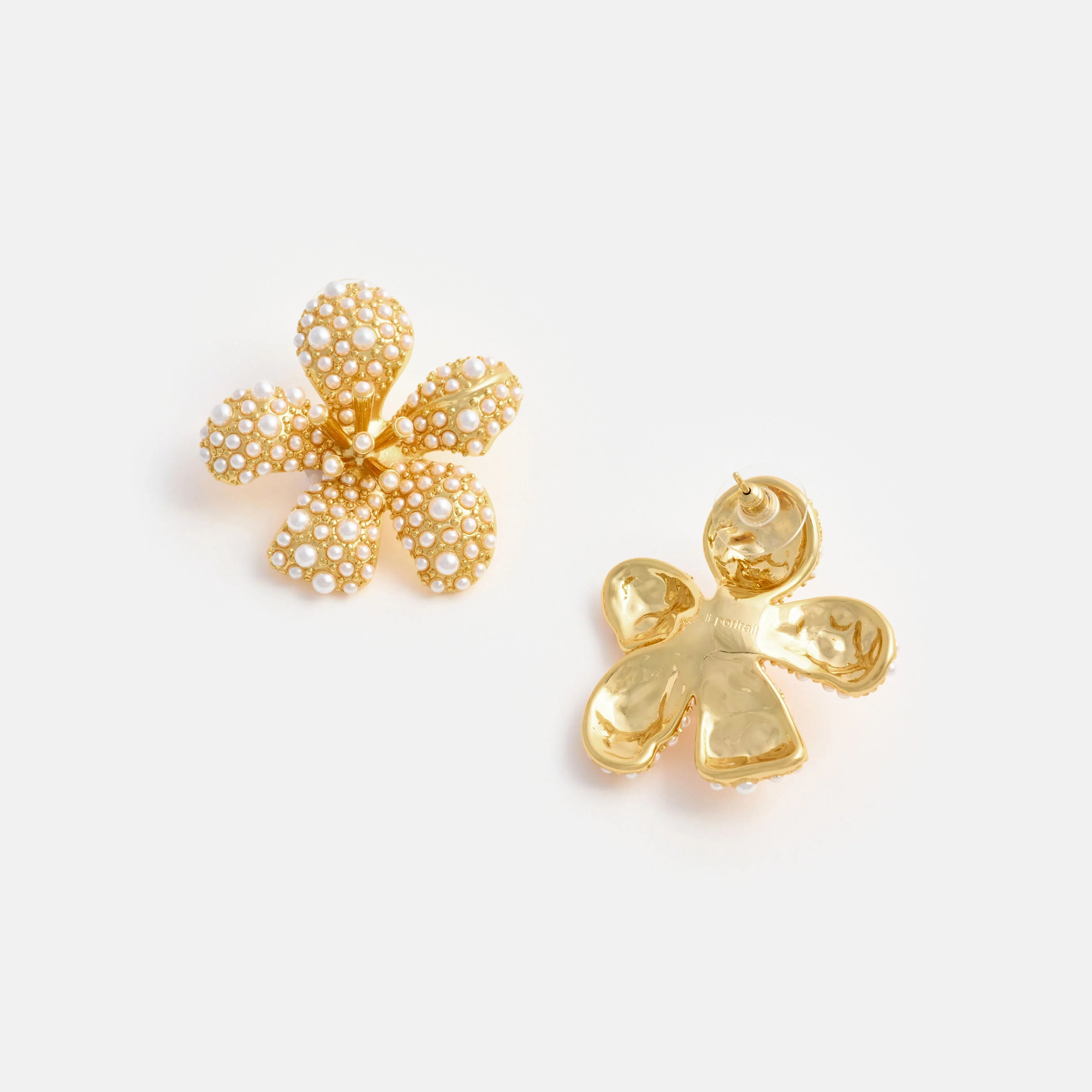 Gold Pearl Encrusted Flower Earrings - Image 3