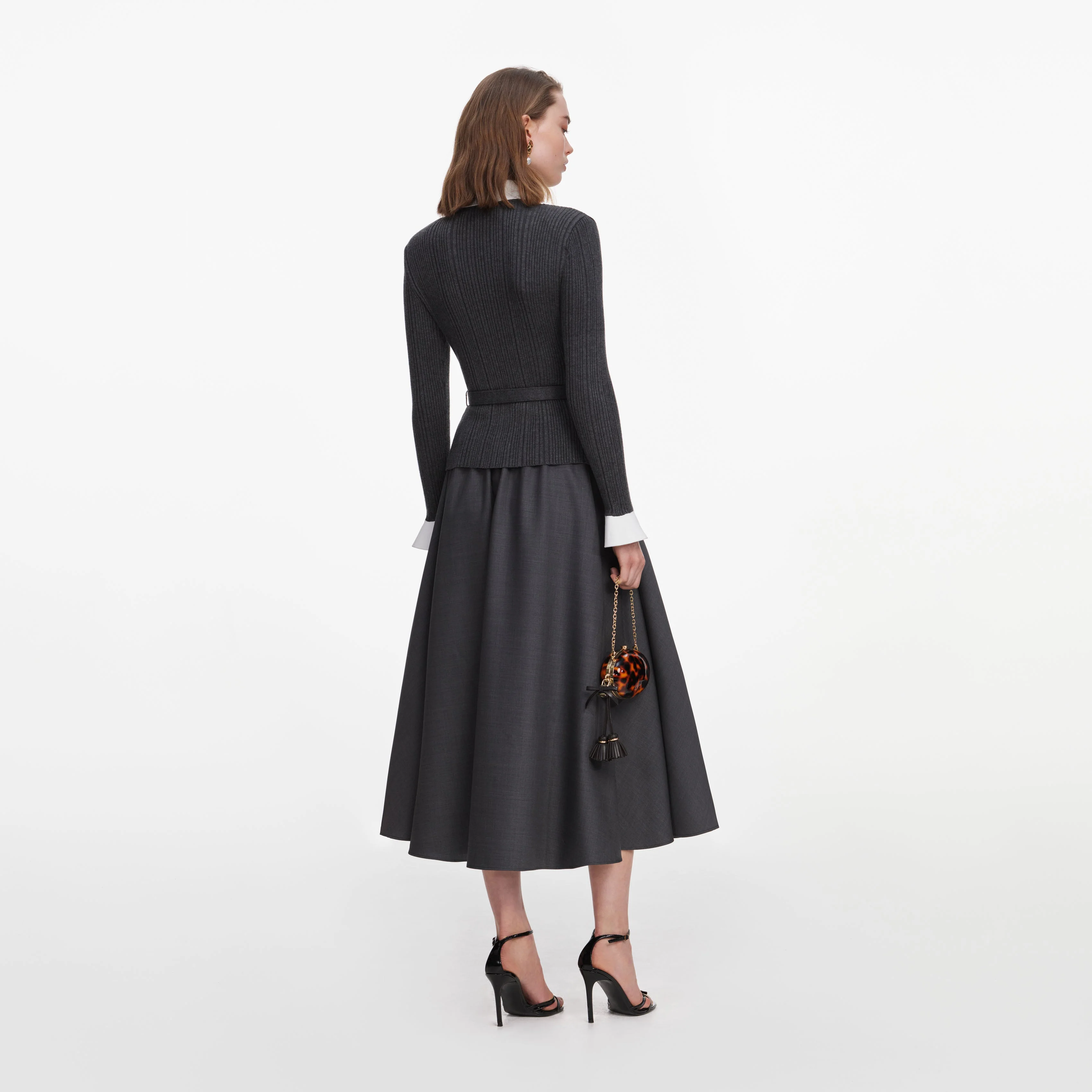 Grey Knit Twill Midi Dress - Image 3