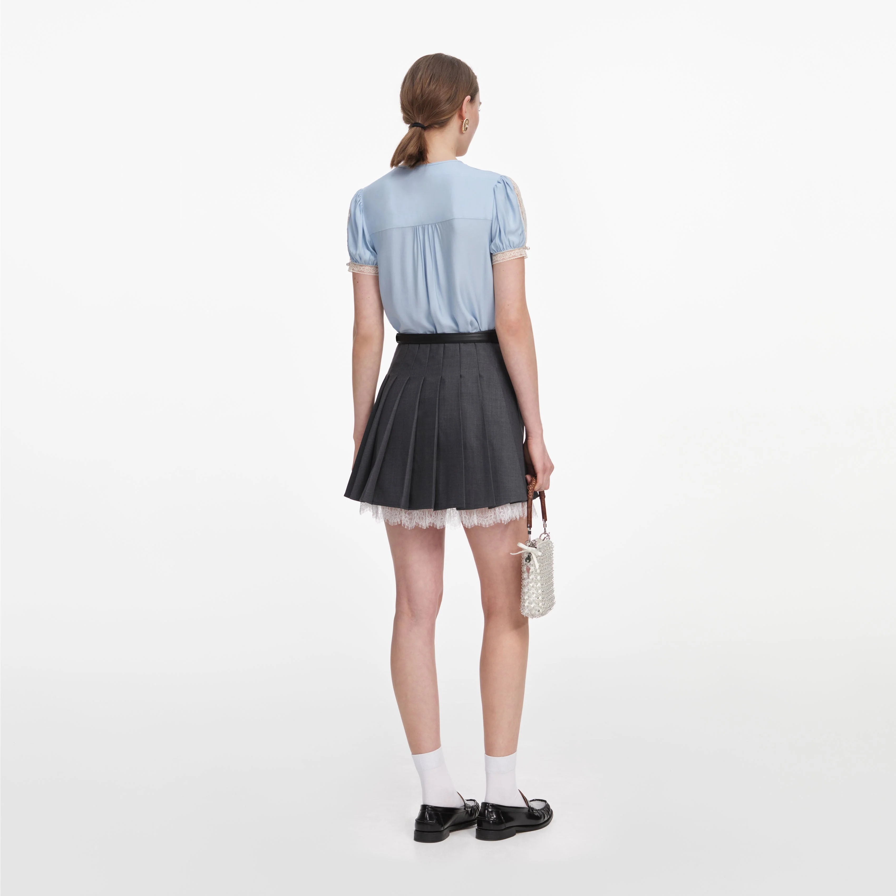 Grey Pleated Mini Skirt - Image 3