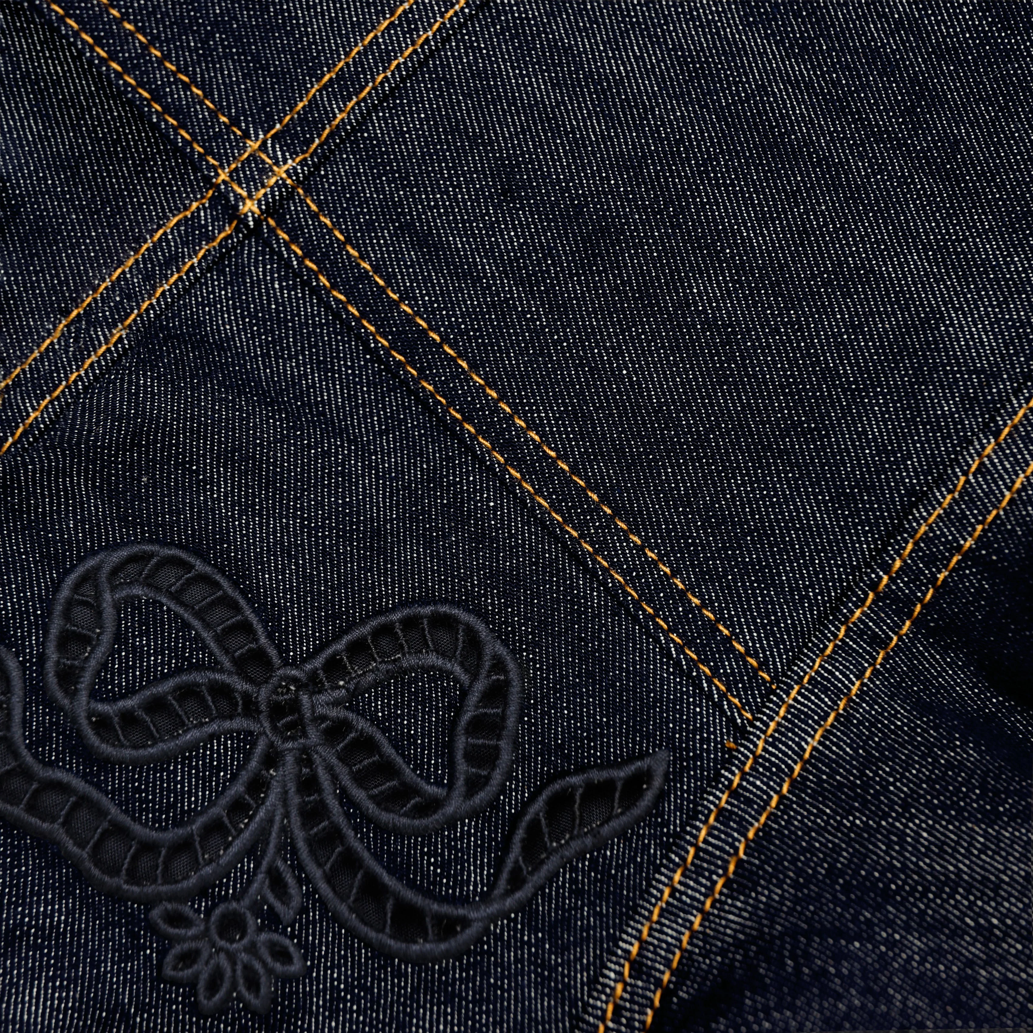 Indigo Denim Bow Embroidered Midi Dress - Image 6