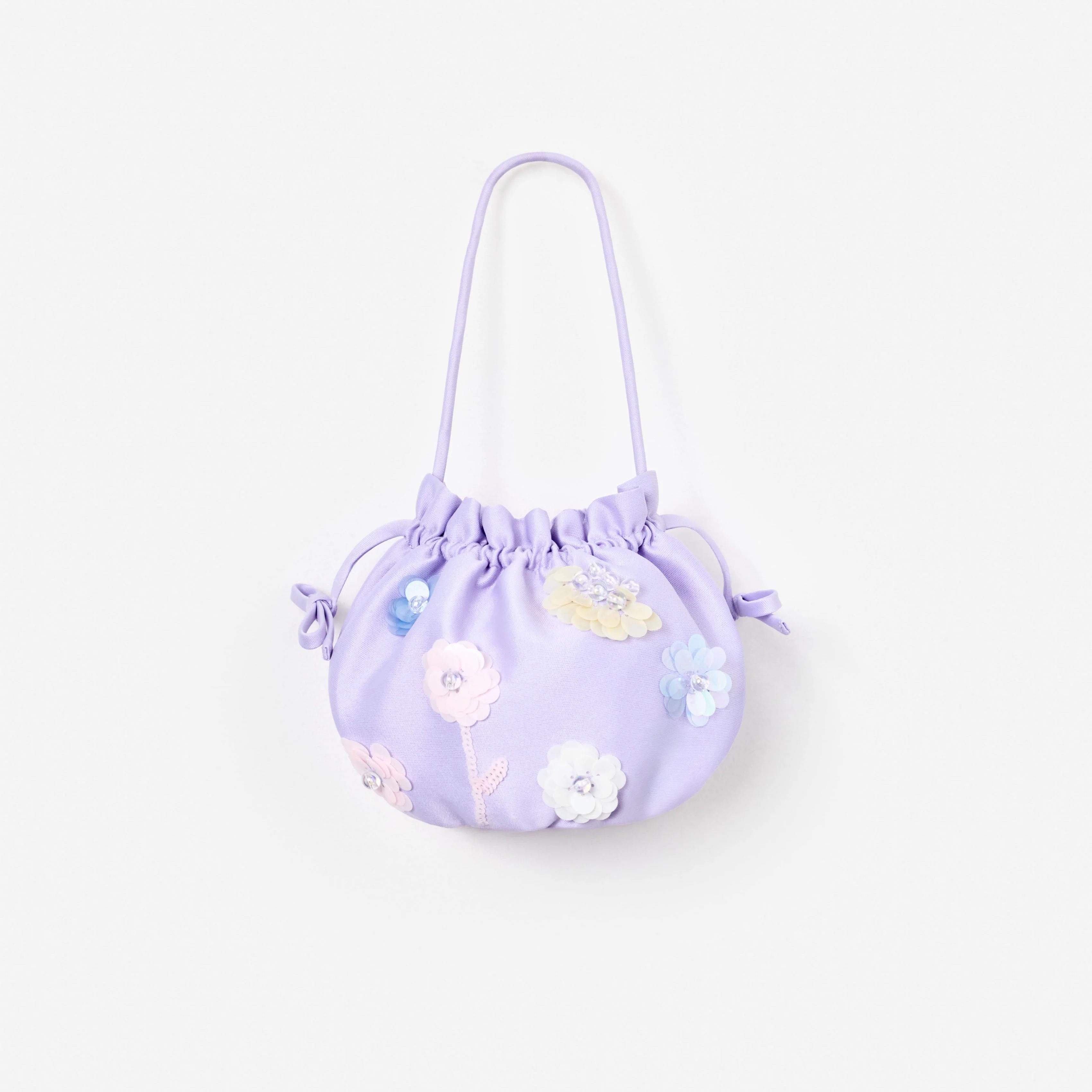 Lilac Flower Embellished Pouch Bag