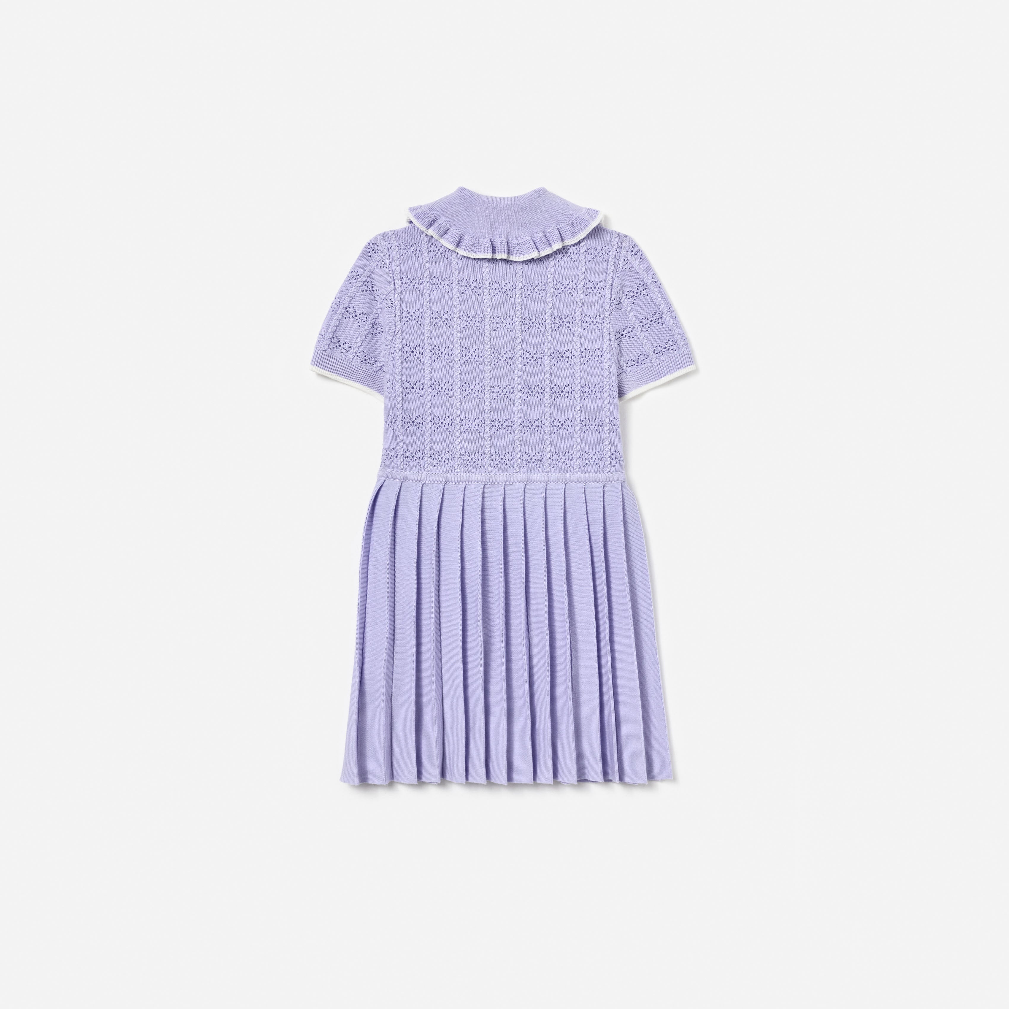 Lilac Pleated Pointelle Knit Dress - Image 2