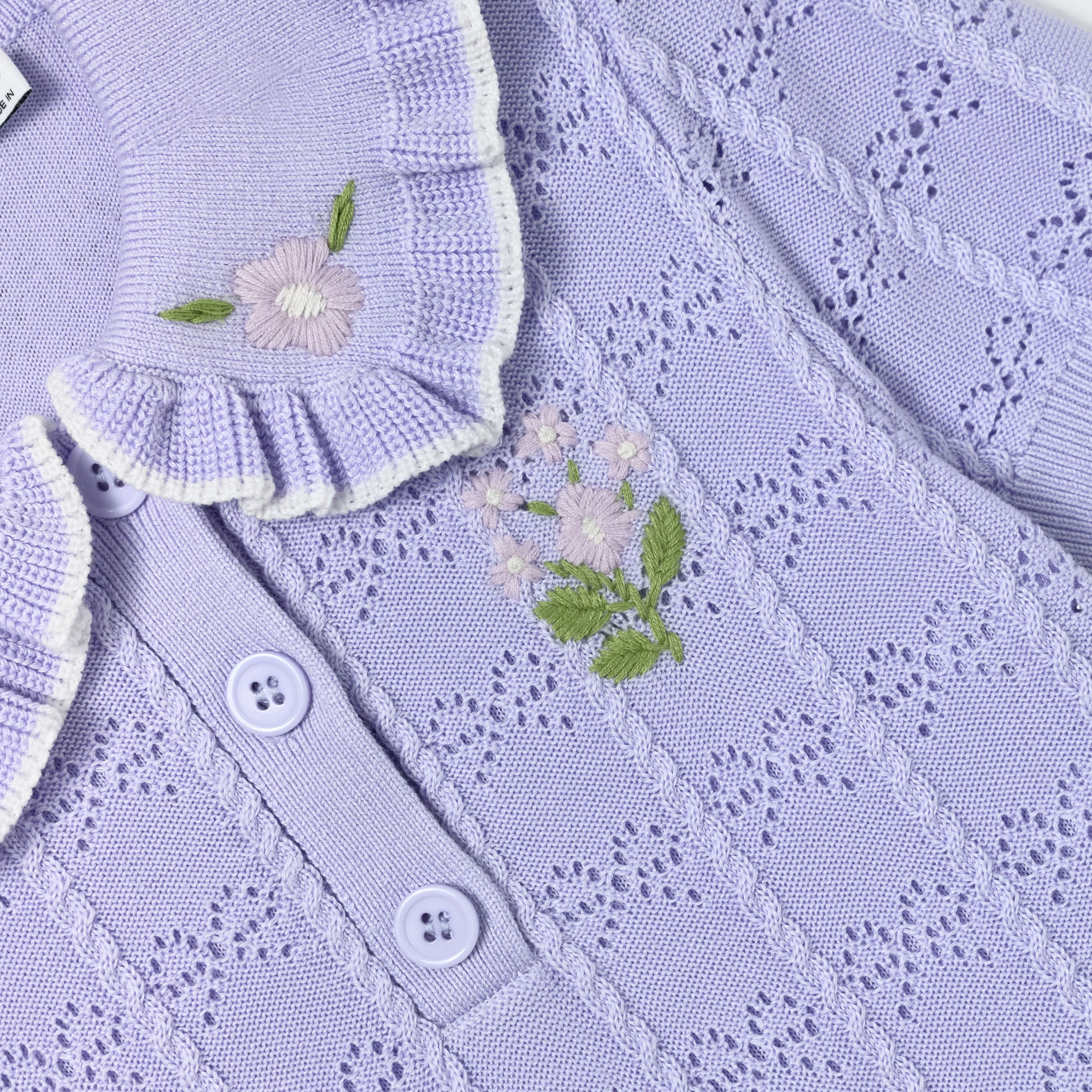 Lilac Pleated Pointelle Knit Dress - Image 4