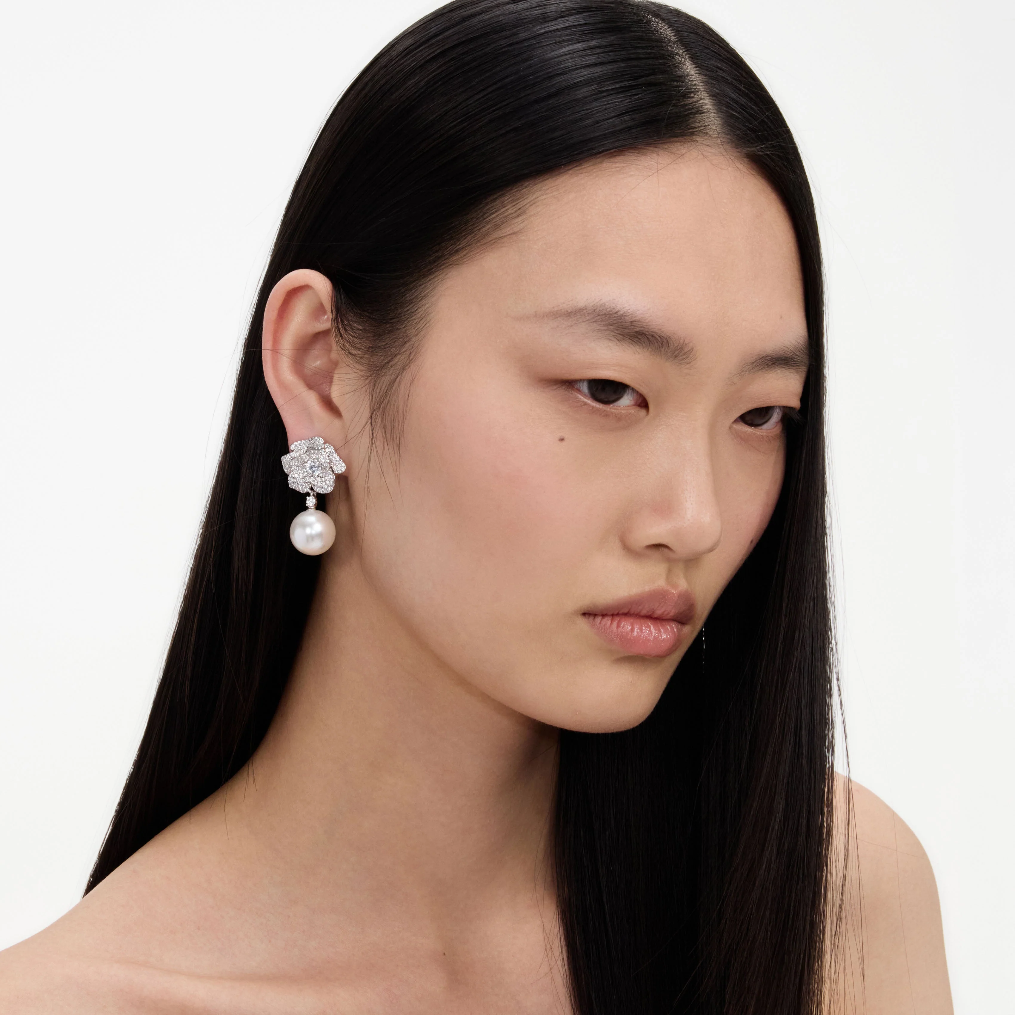 Mini Crystal Flower Pearl Earrings - Image 2