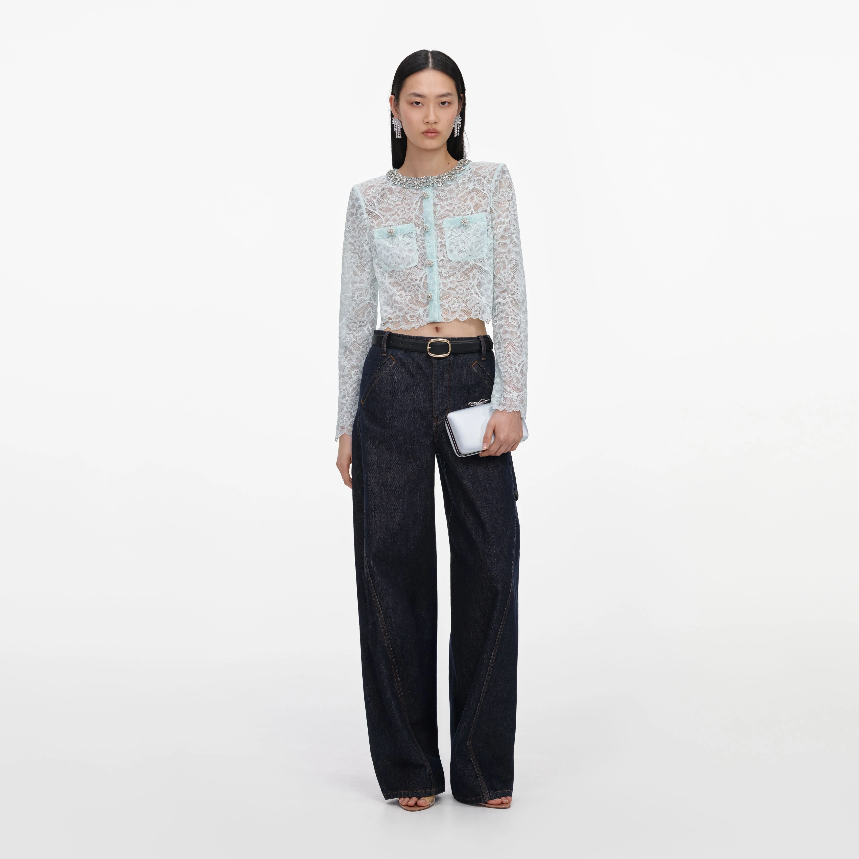 Mint Lace Crystal Embellished Jacket