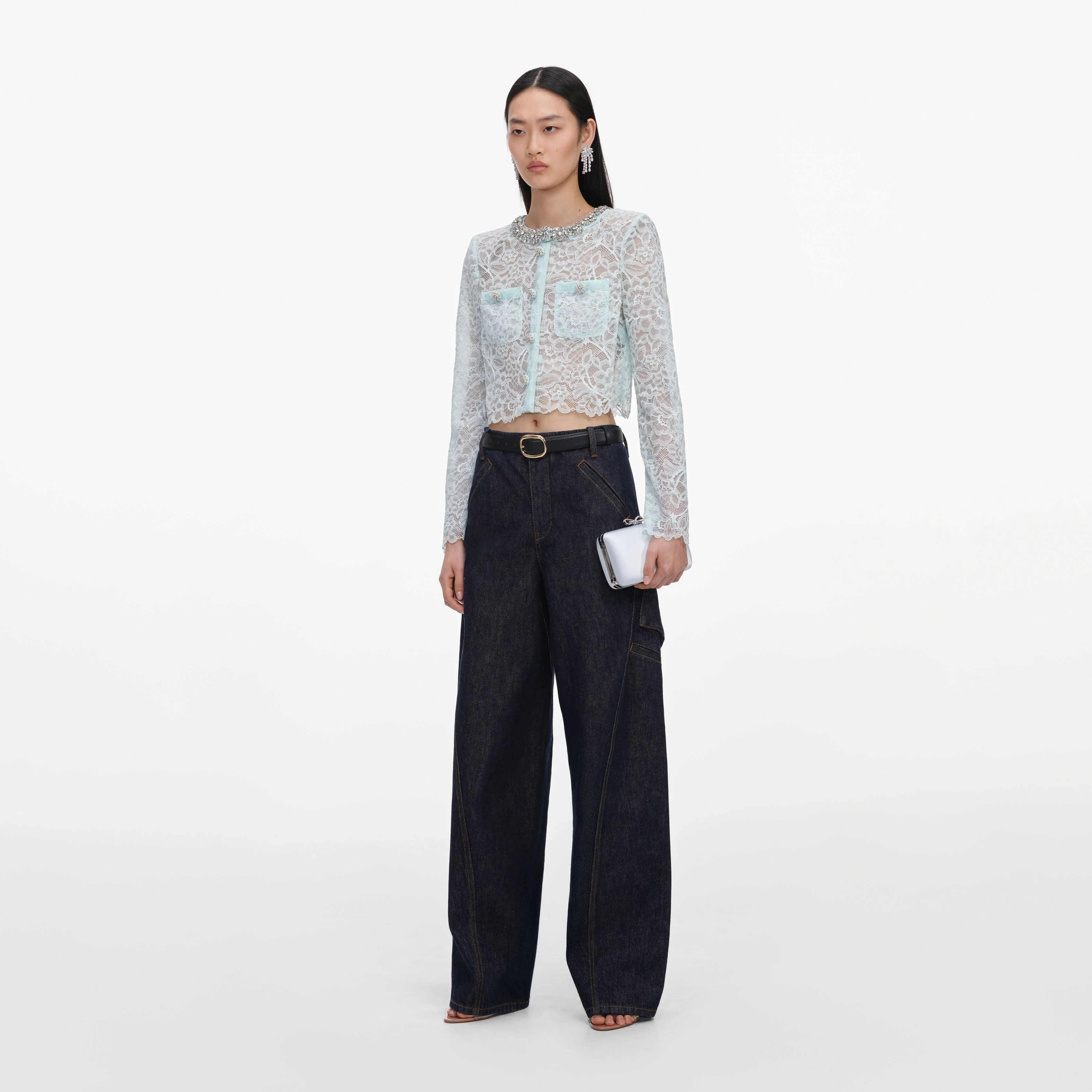 Mint Lace Crystal Embellished Jacket - Image 2