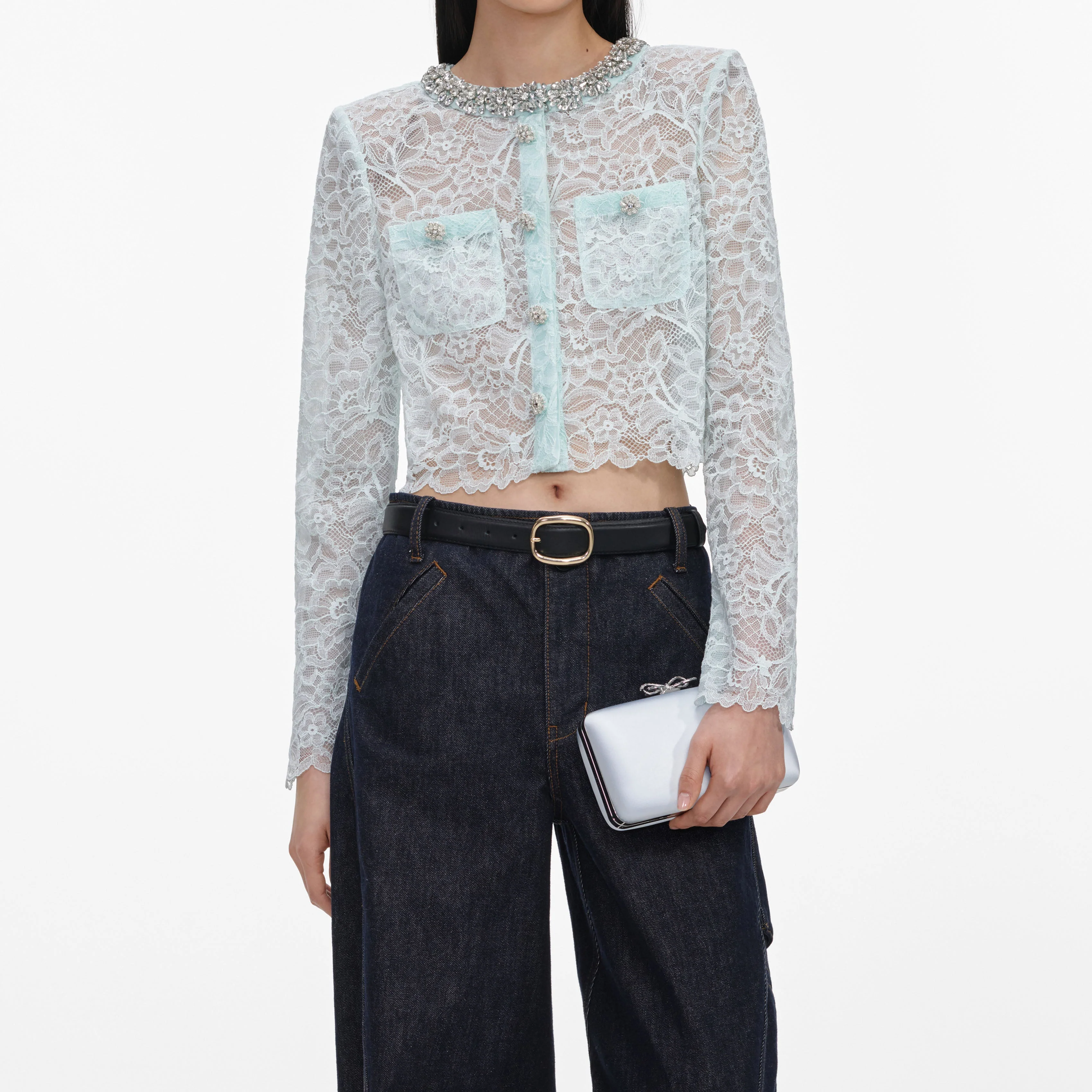 Mint Lace Crystal Embellished Jacket - Image 4