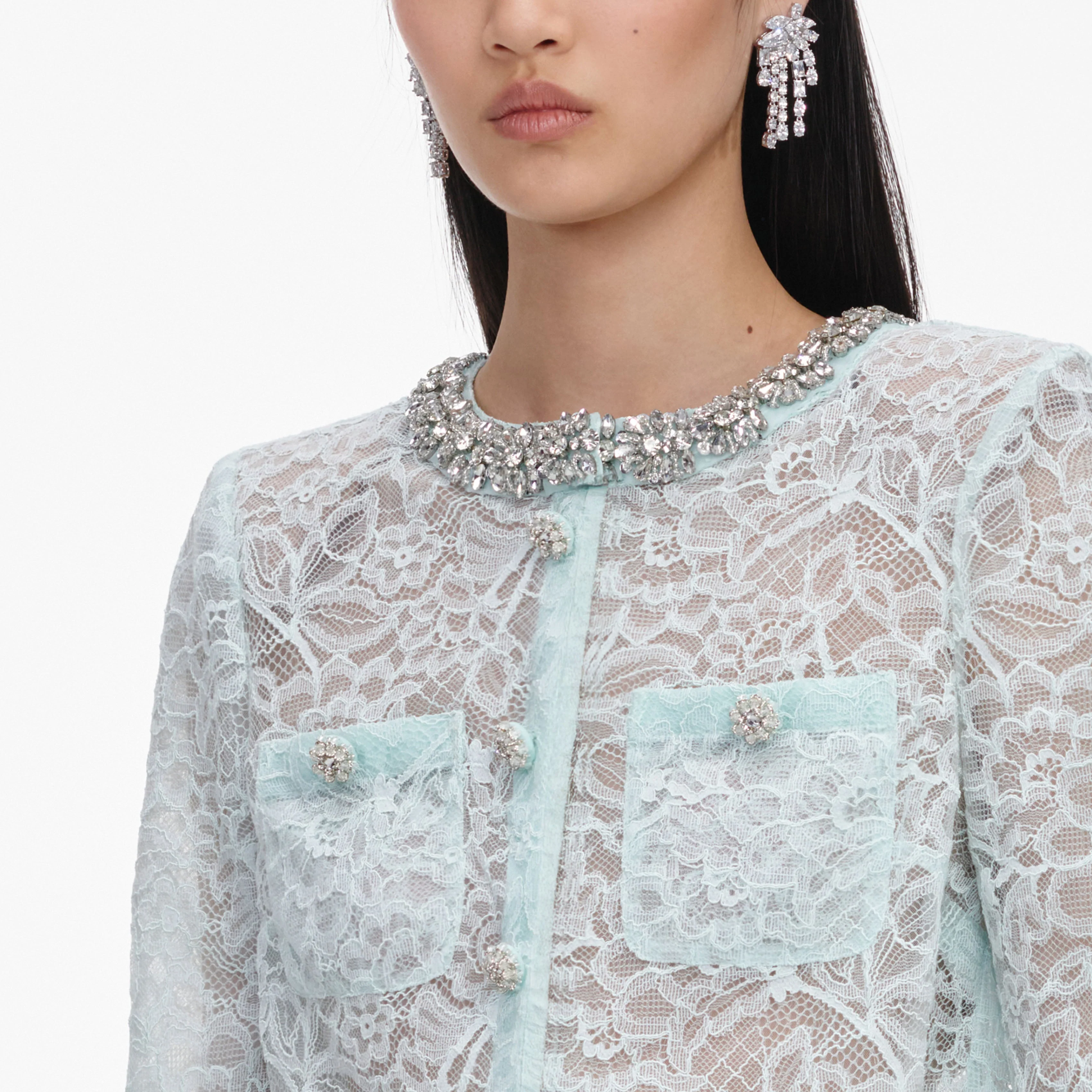 Mint Lace Crystal Embellished Jacket - Image 5