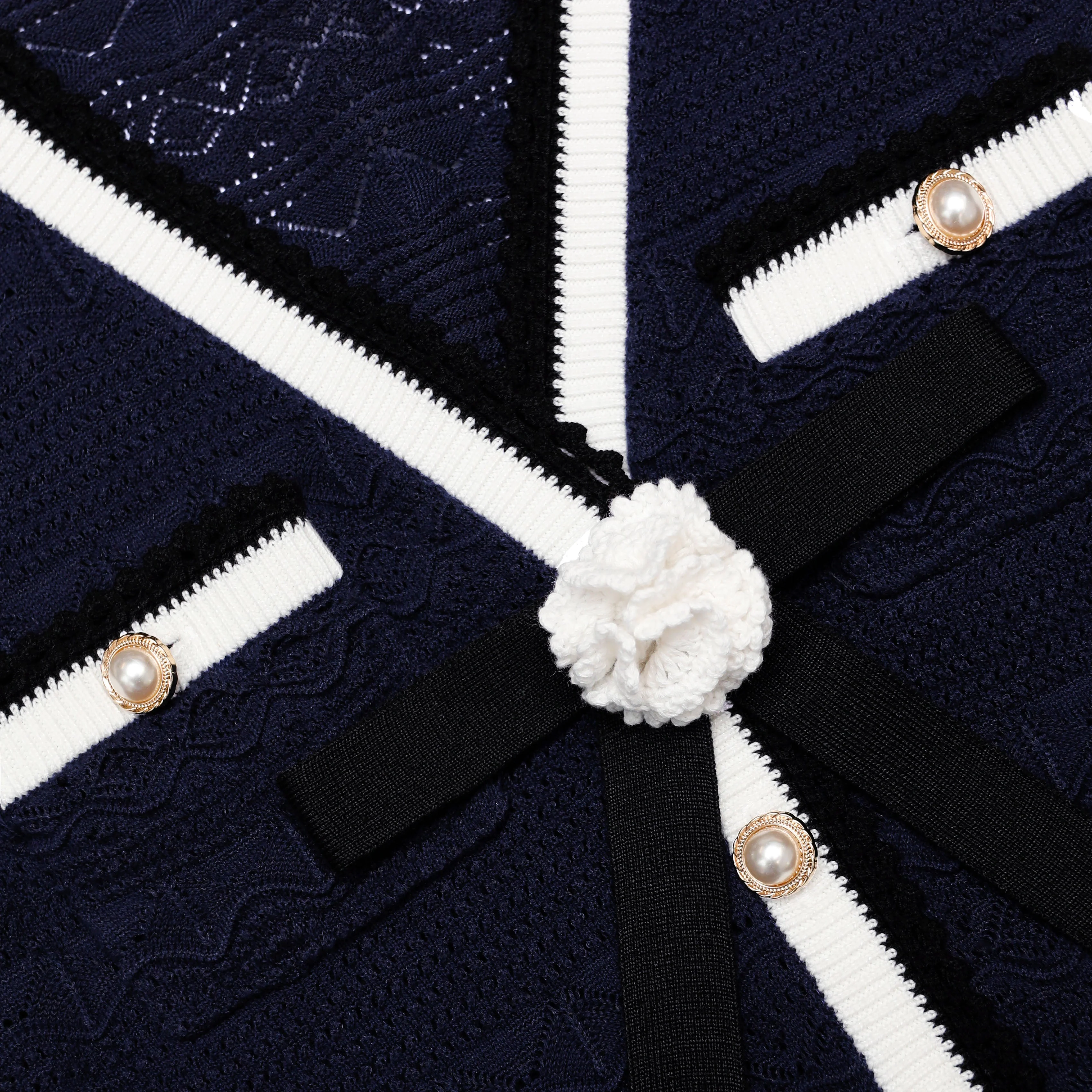 Navy Peplum Pointelle Knit Mini Dress - Image 6