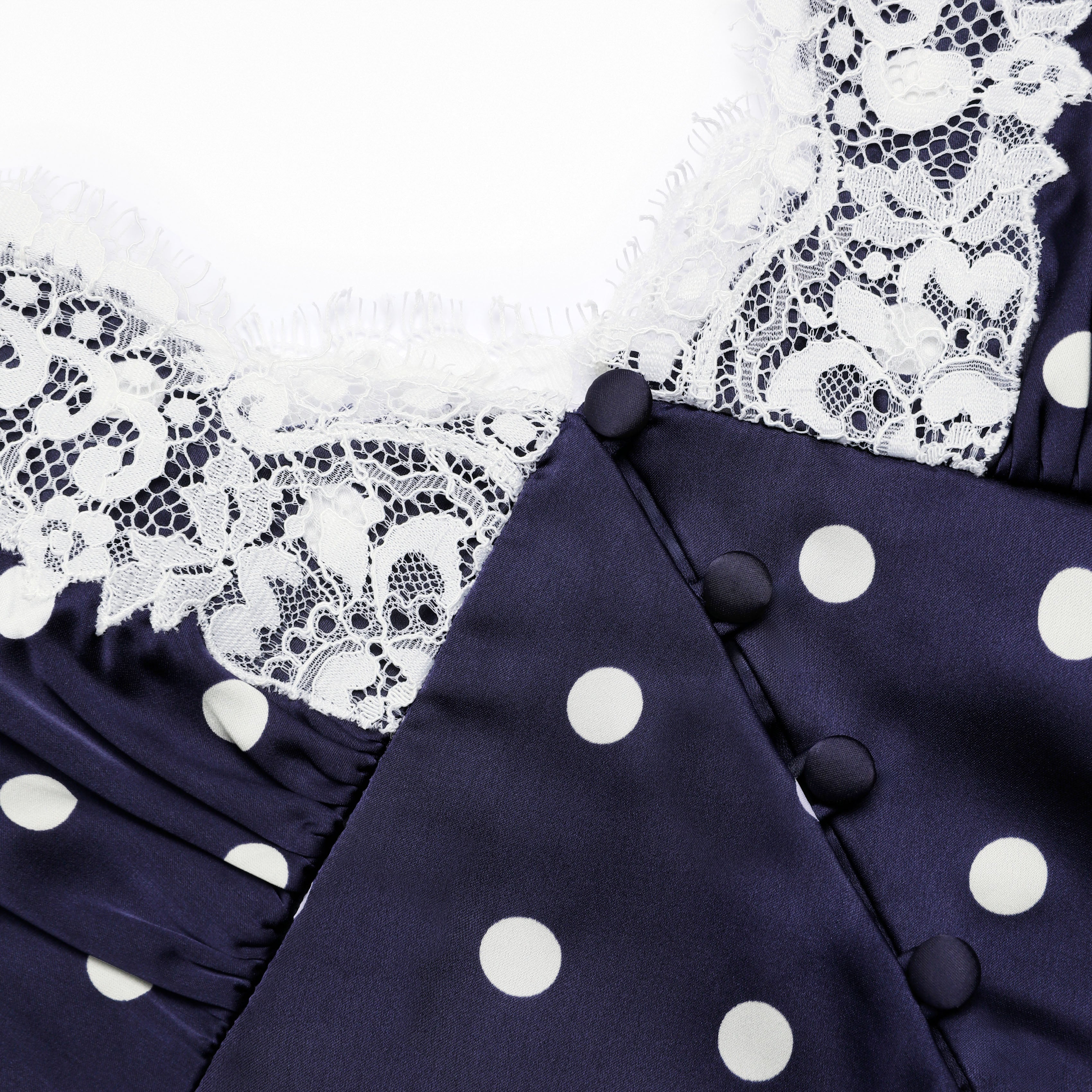 Navy Polka Dot Satin Mini Dress - Image 6