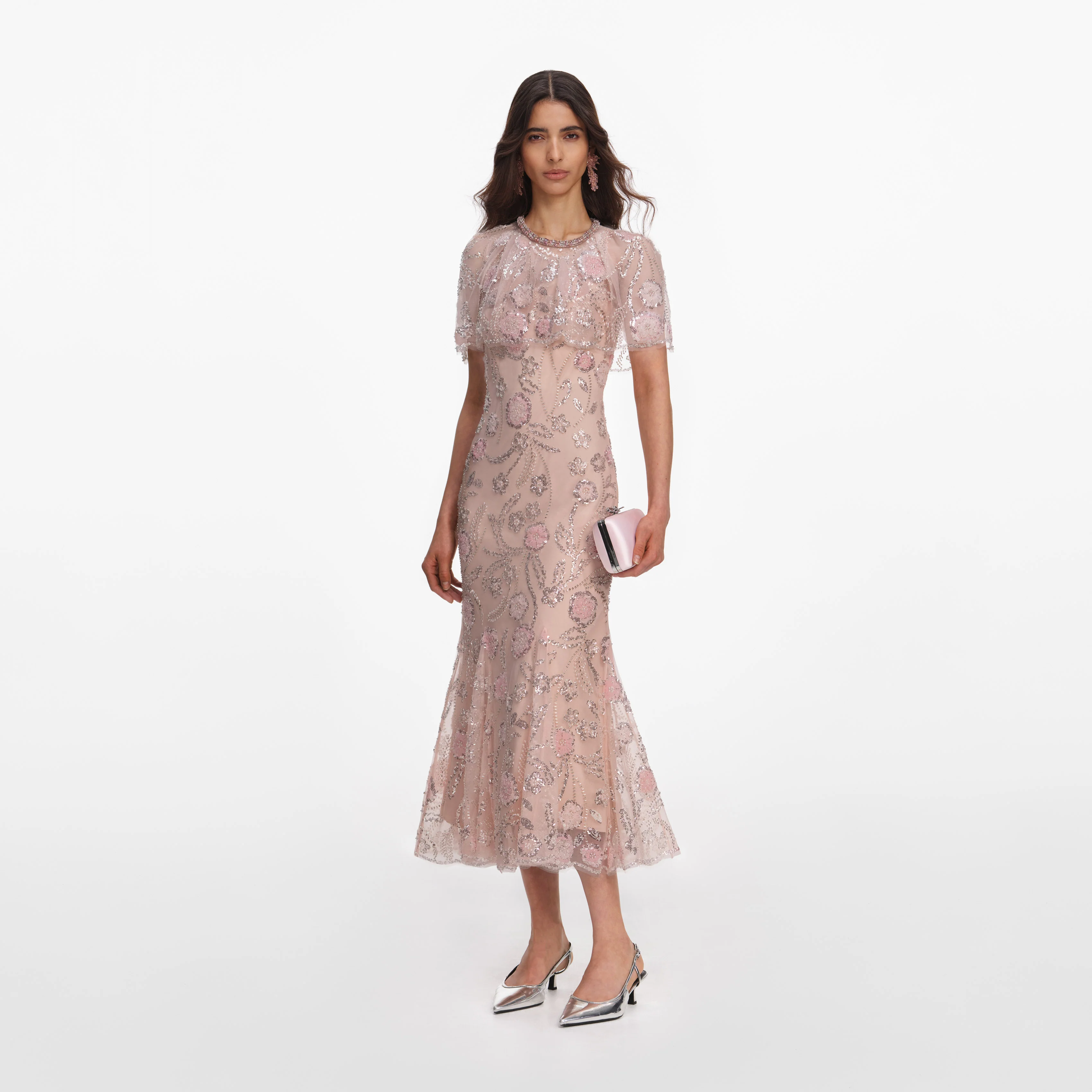 Pink Embellished Cape Midi Dress - Image 2