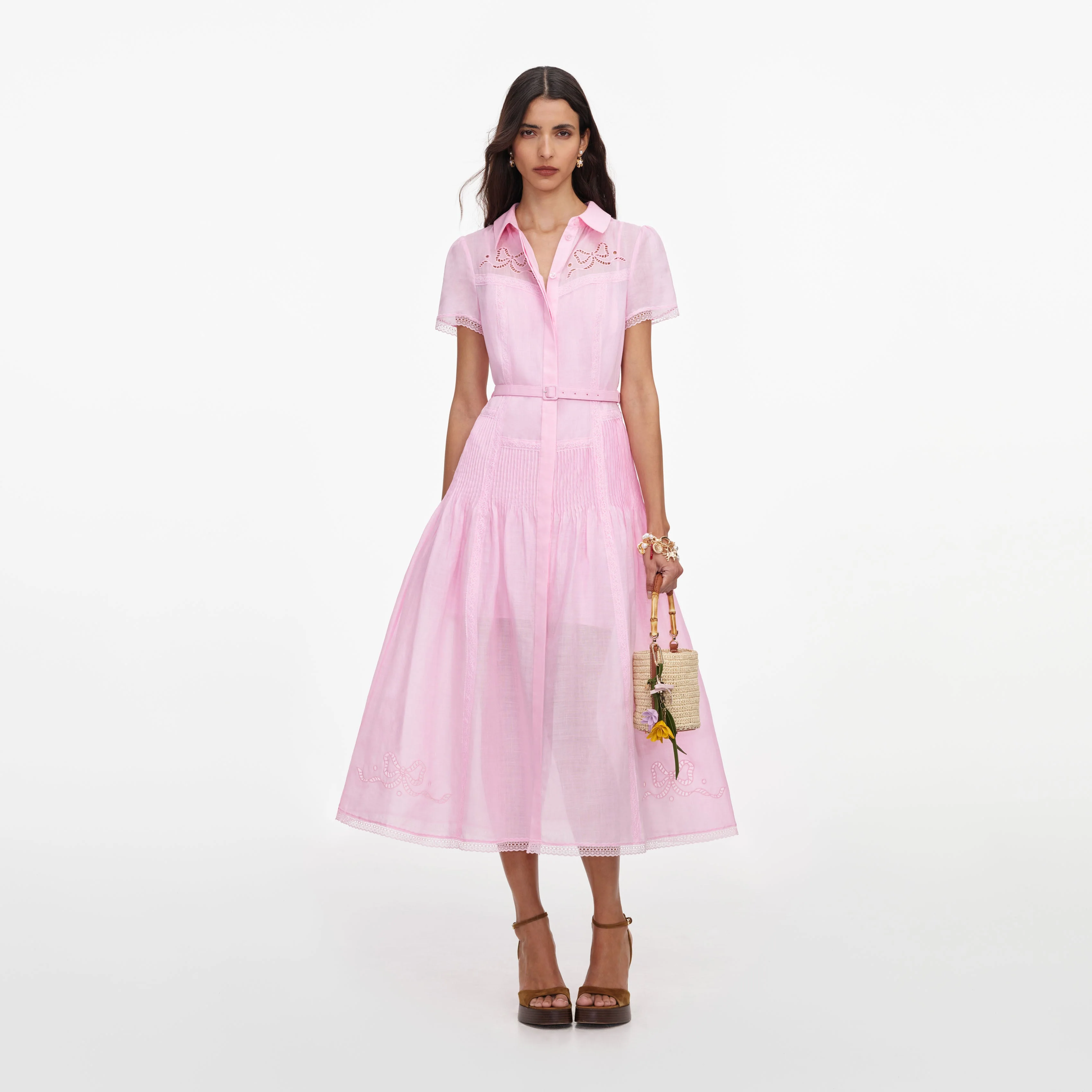 Pink Embroidered Midi Dress