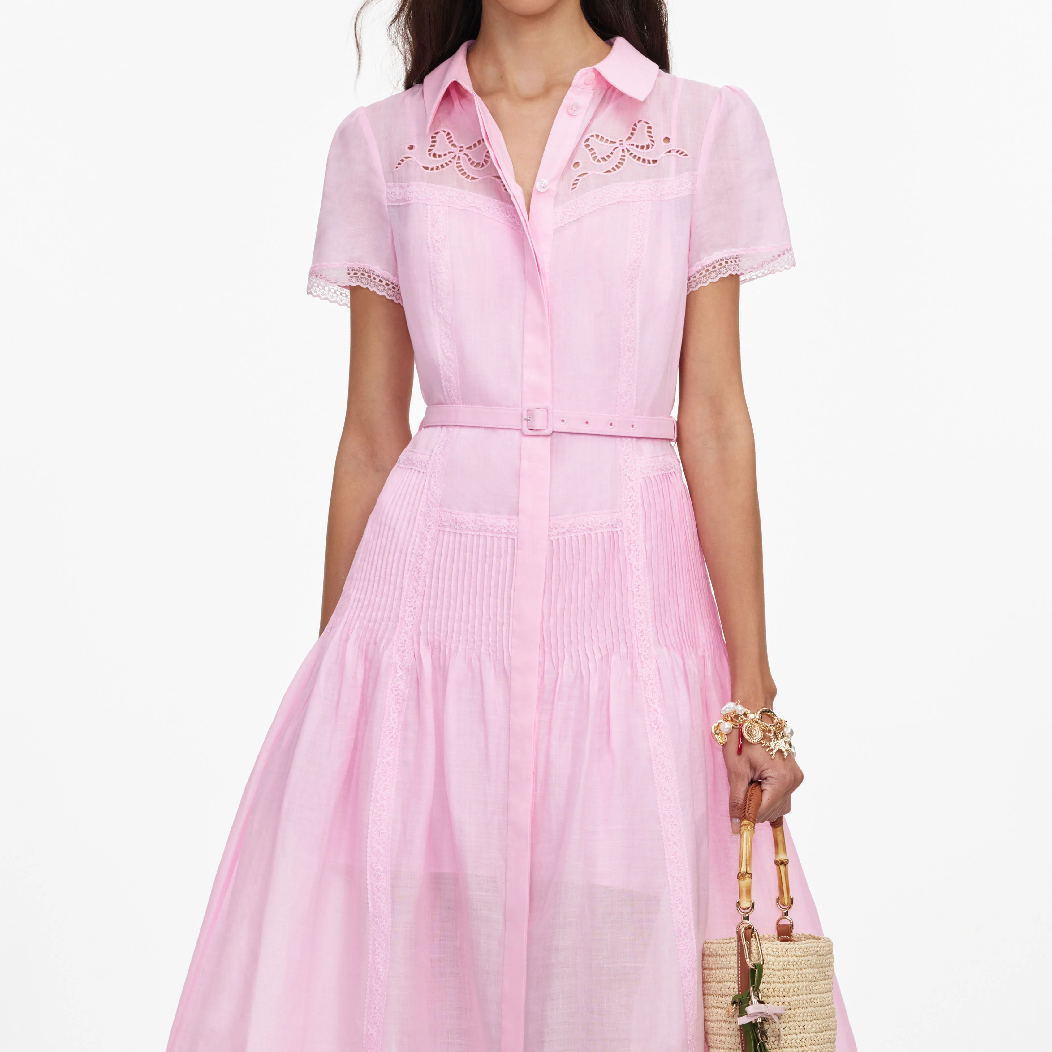 Pink Embroidered Midi Dress - Image 4