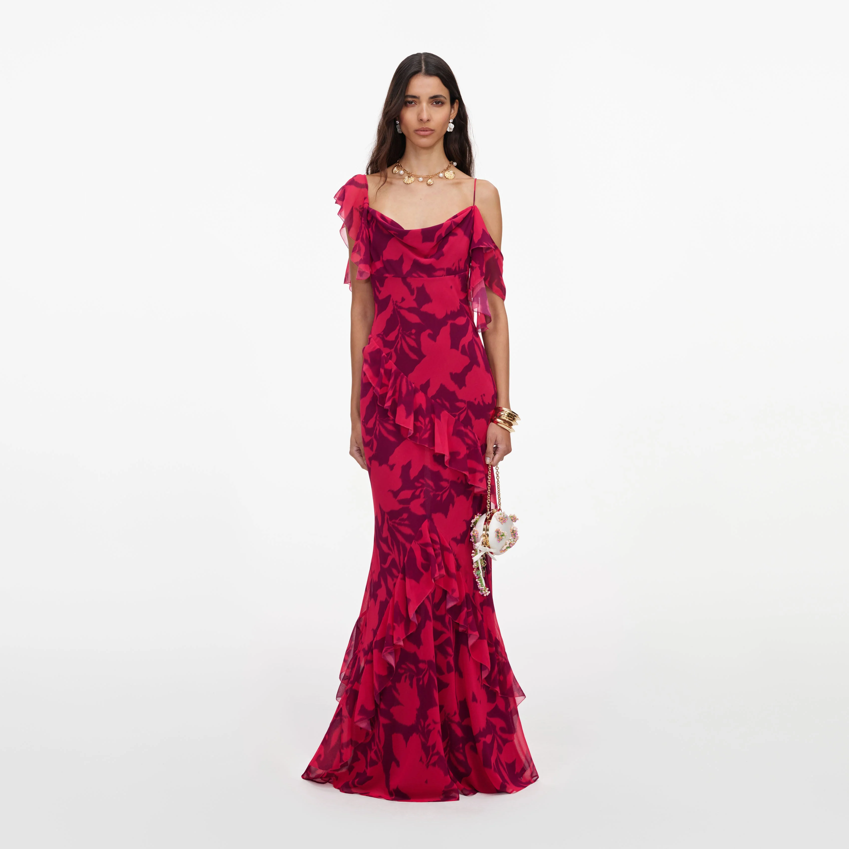 Pink Floral Ruffle Maxi Dress