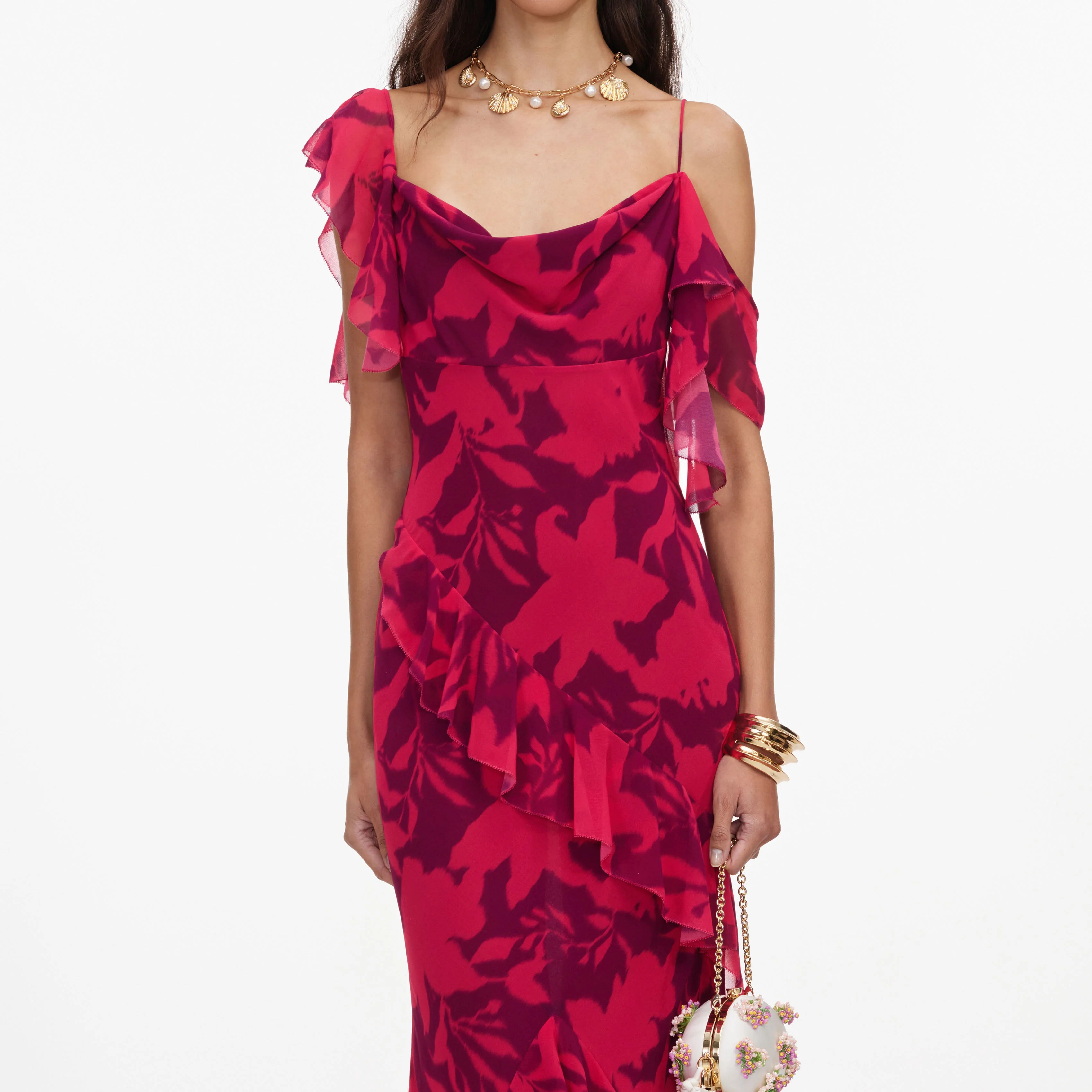 Pink Floral Ruffle Maxi Dress - Image 4