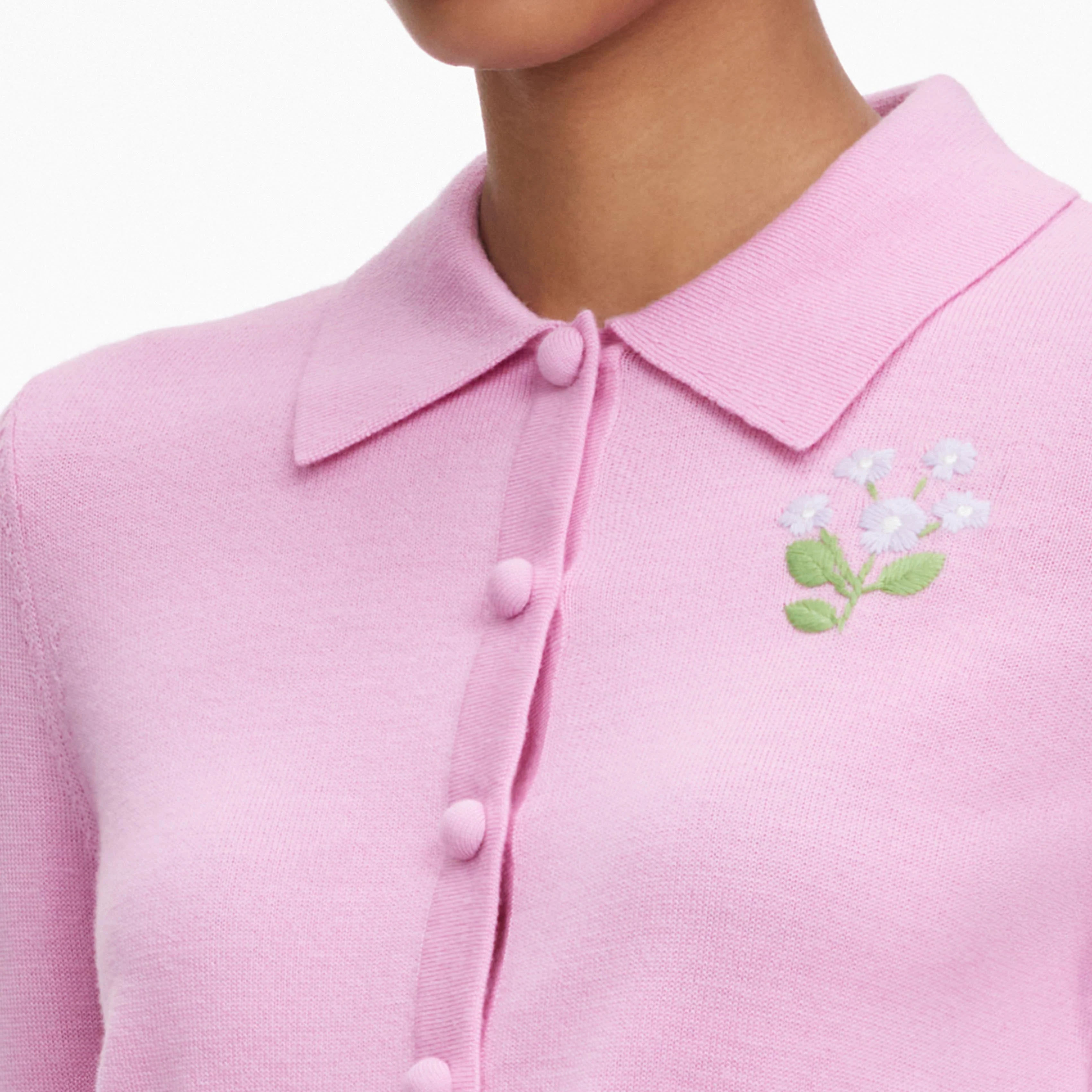 Pink Flower Embroidered Knit Cardigan - Image 5