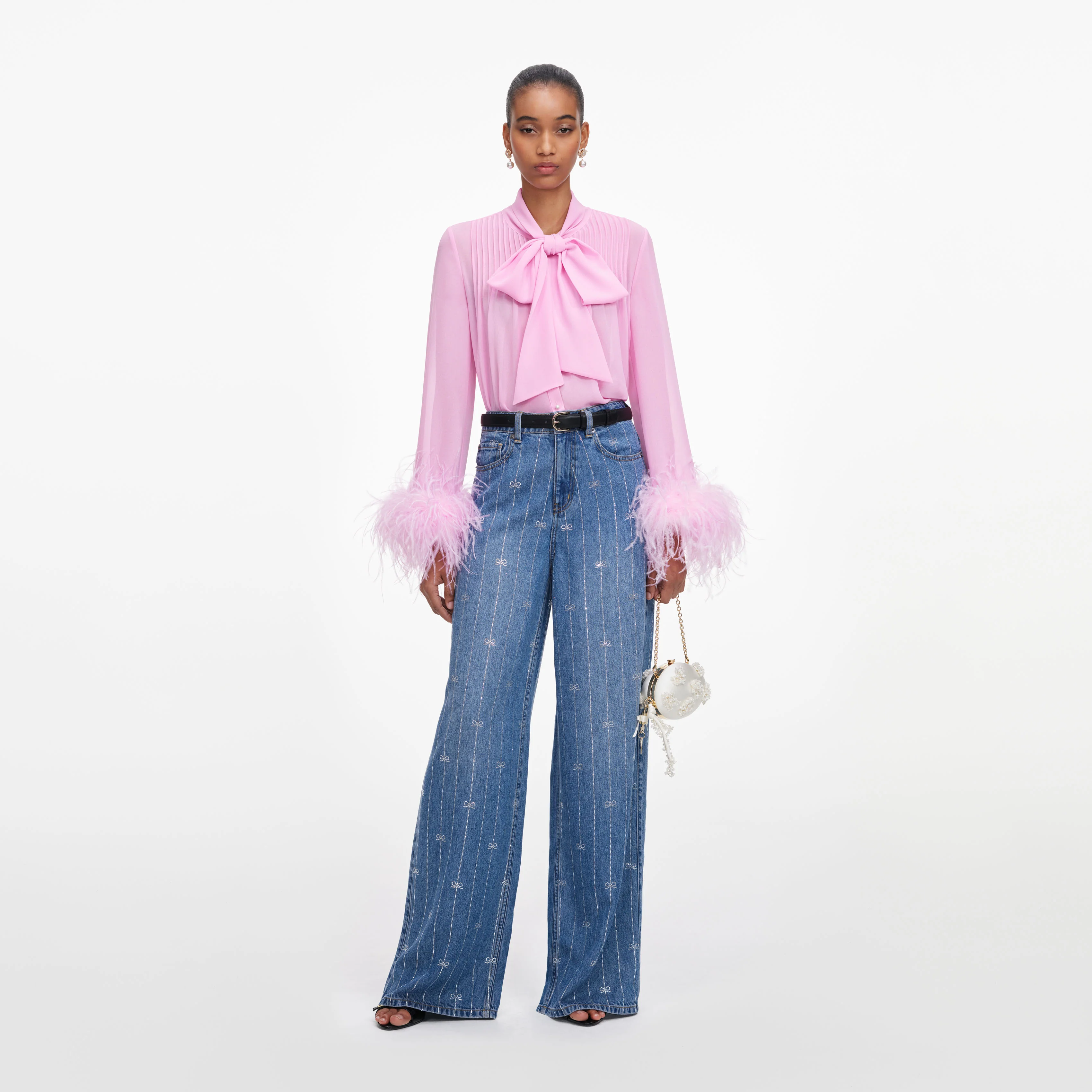 Pink Georgette Feather Cuff Blouse