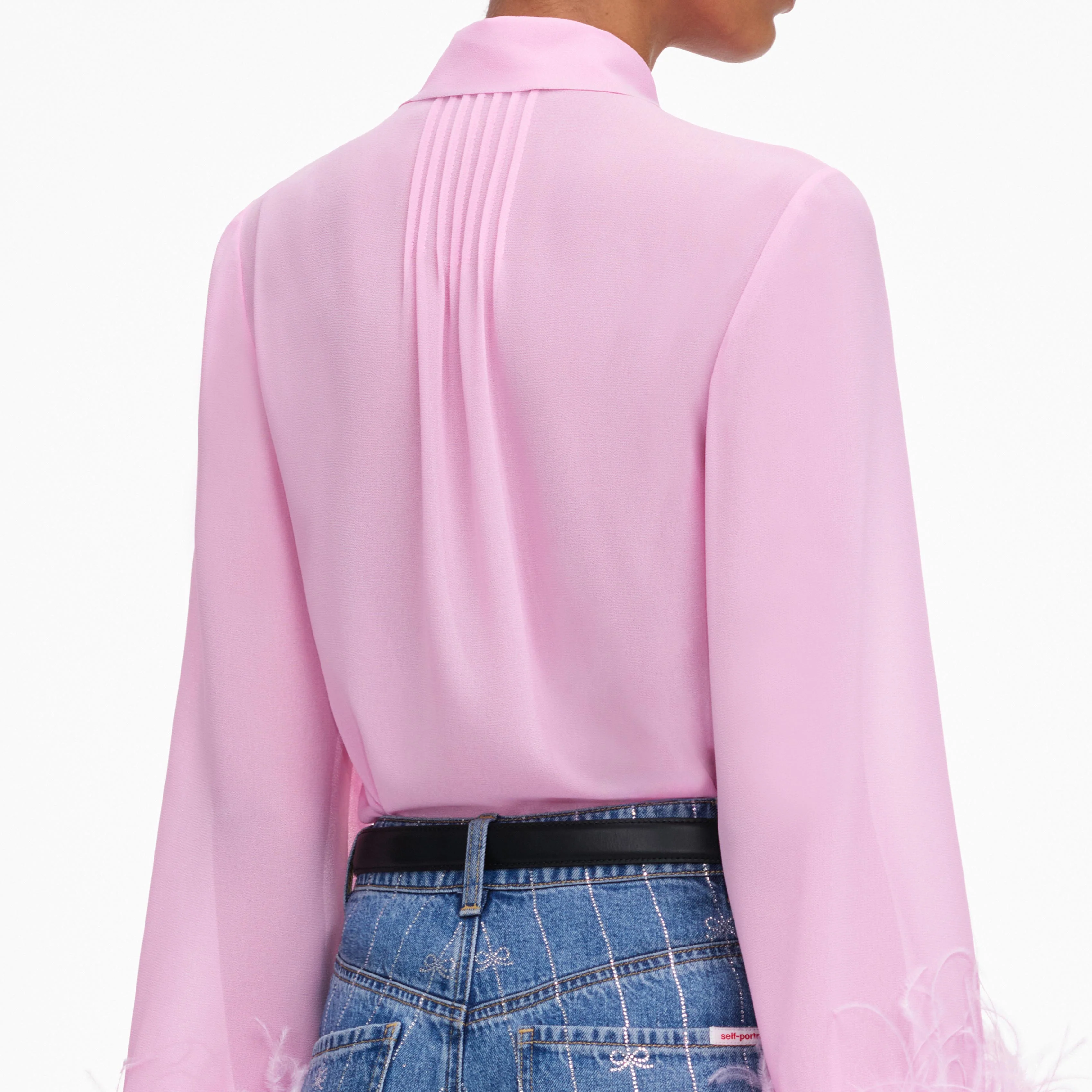 Pink Georgette Feather Cuff Blouse - Image 5
