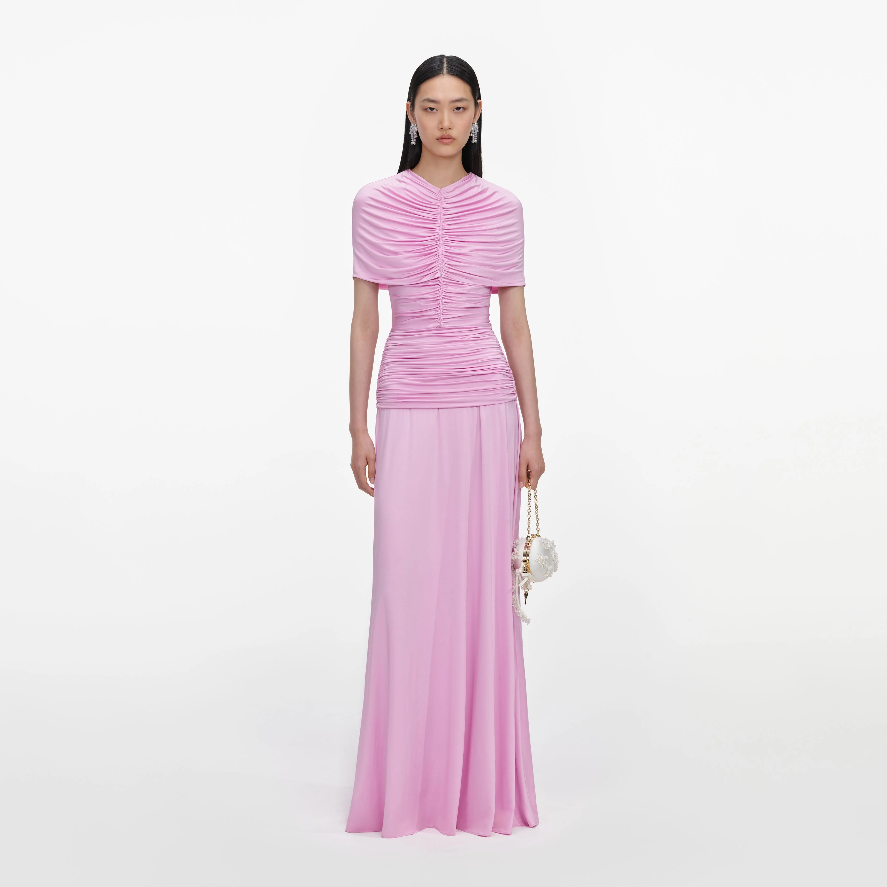 Pink Jersey Gathered Maxi Dress