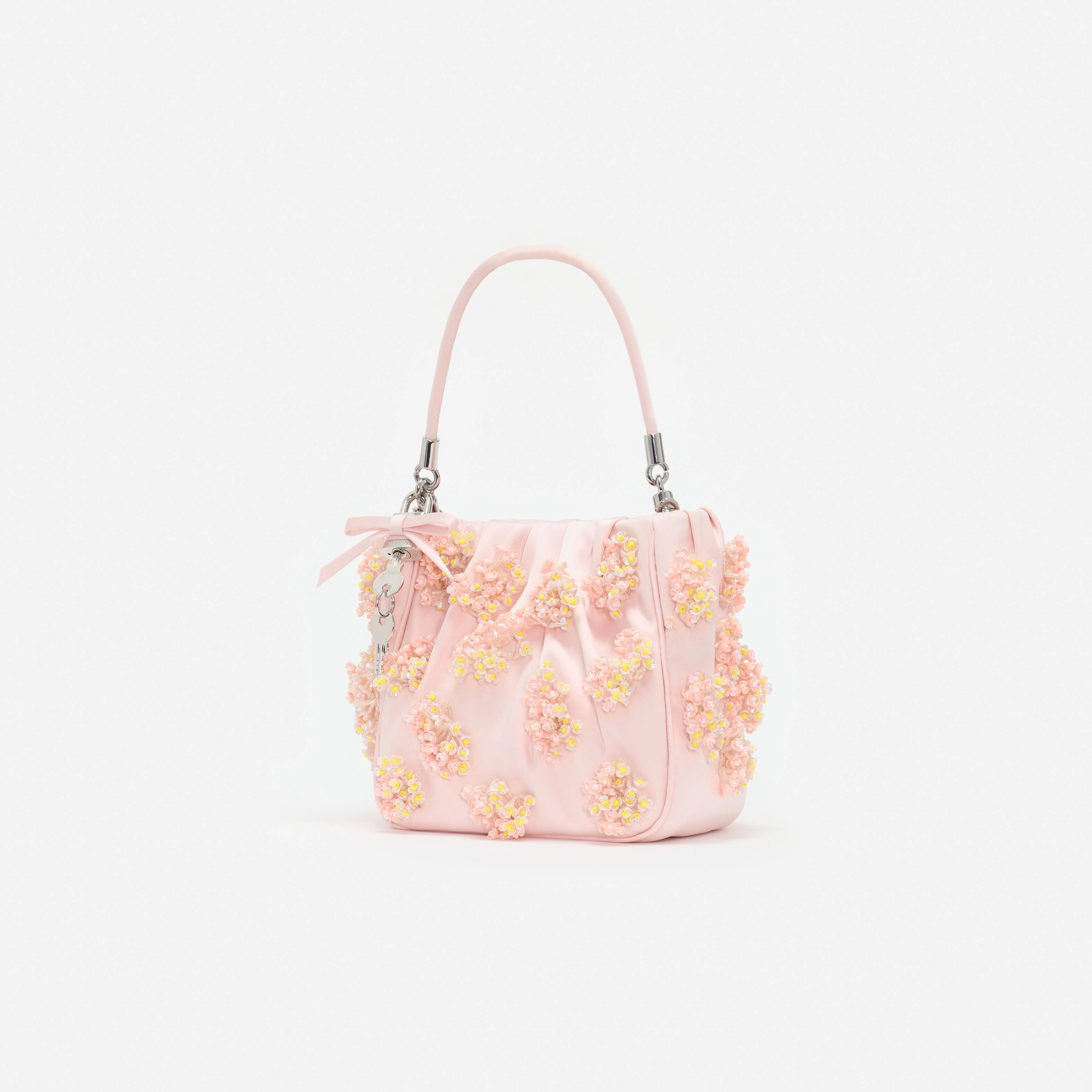 Pink Satin Floral Beaded Tote Bag - Image 2