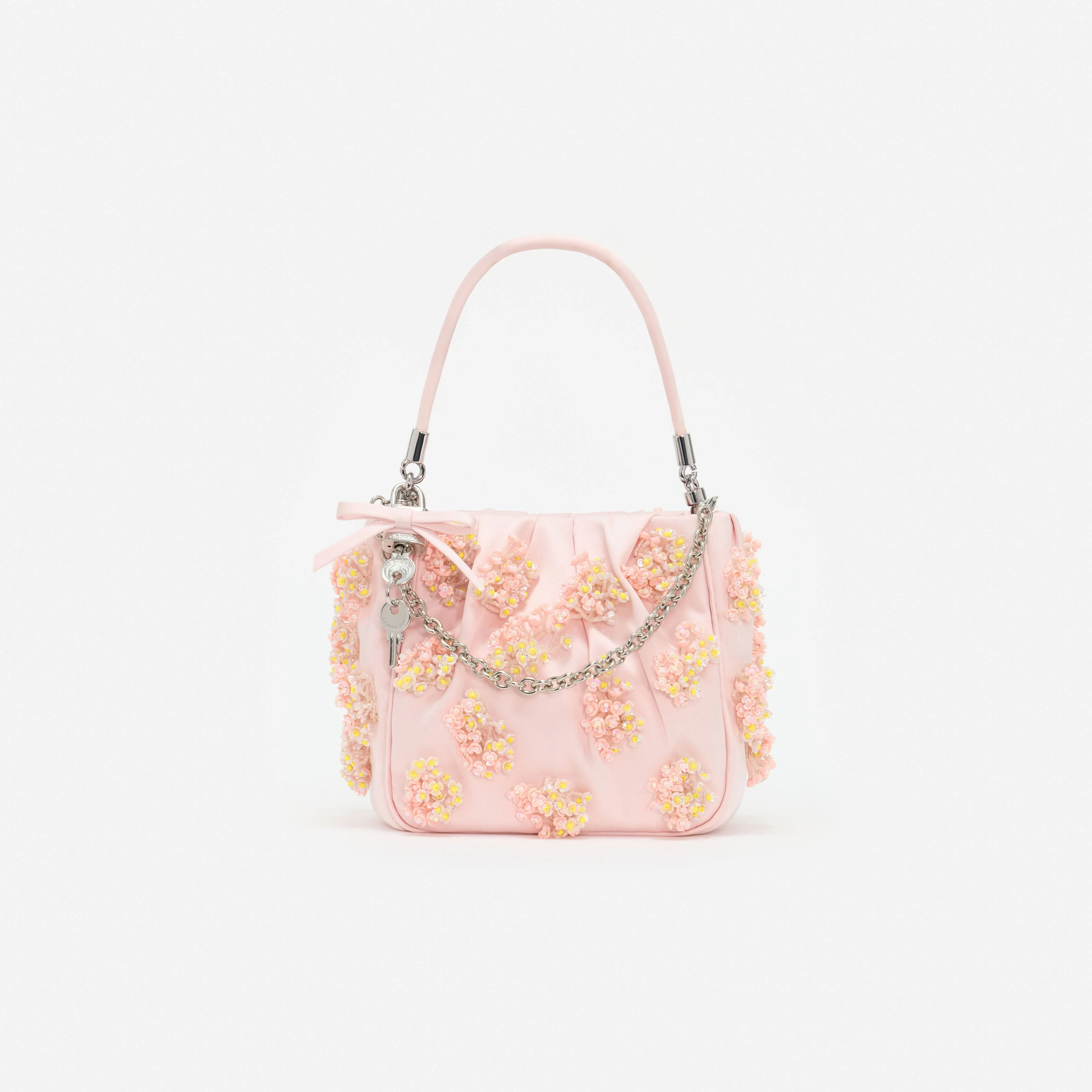 Pink Satin Floral Beaded Tote Bag - Image 4