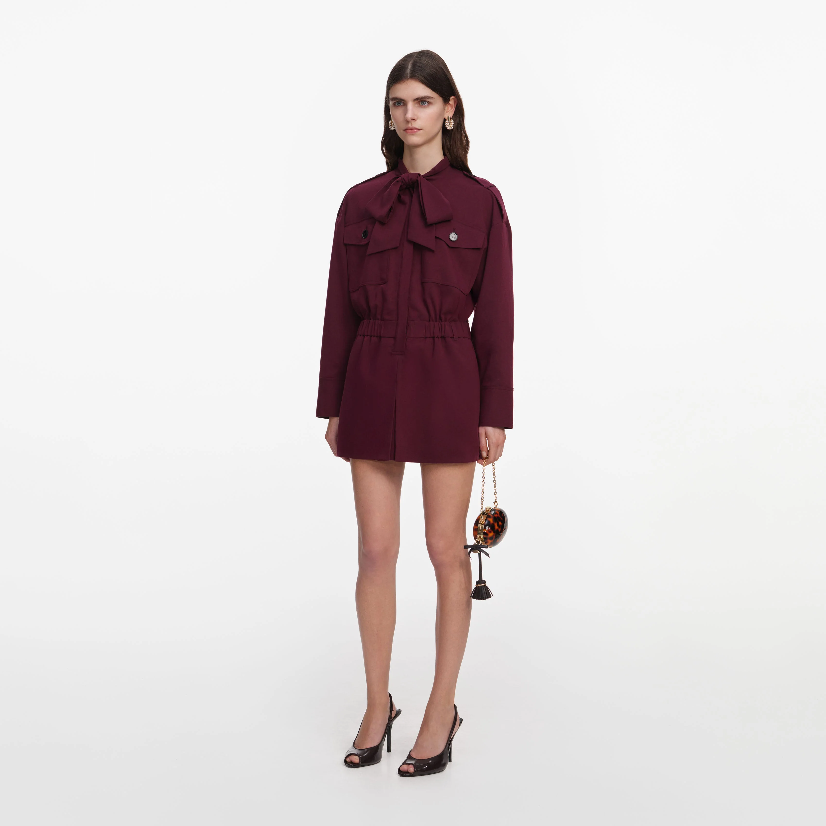 Plum Twill Tie Neck Playsuit - Image 2
