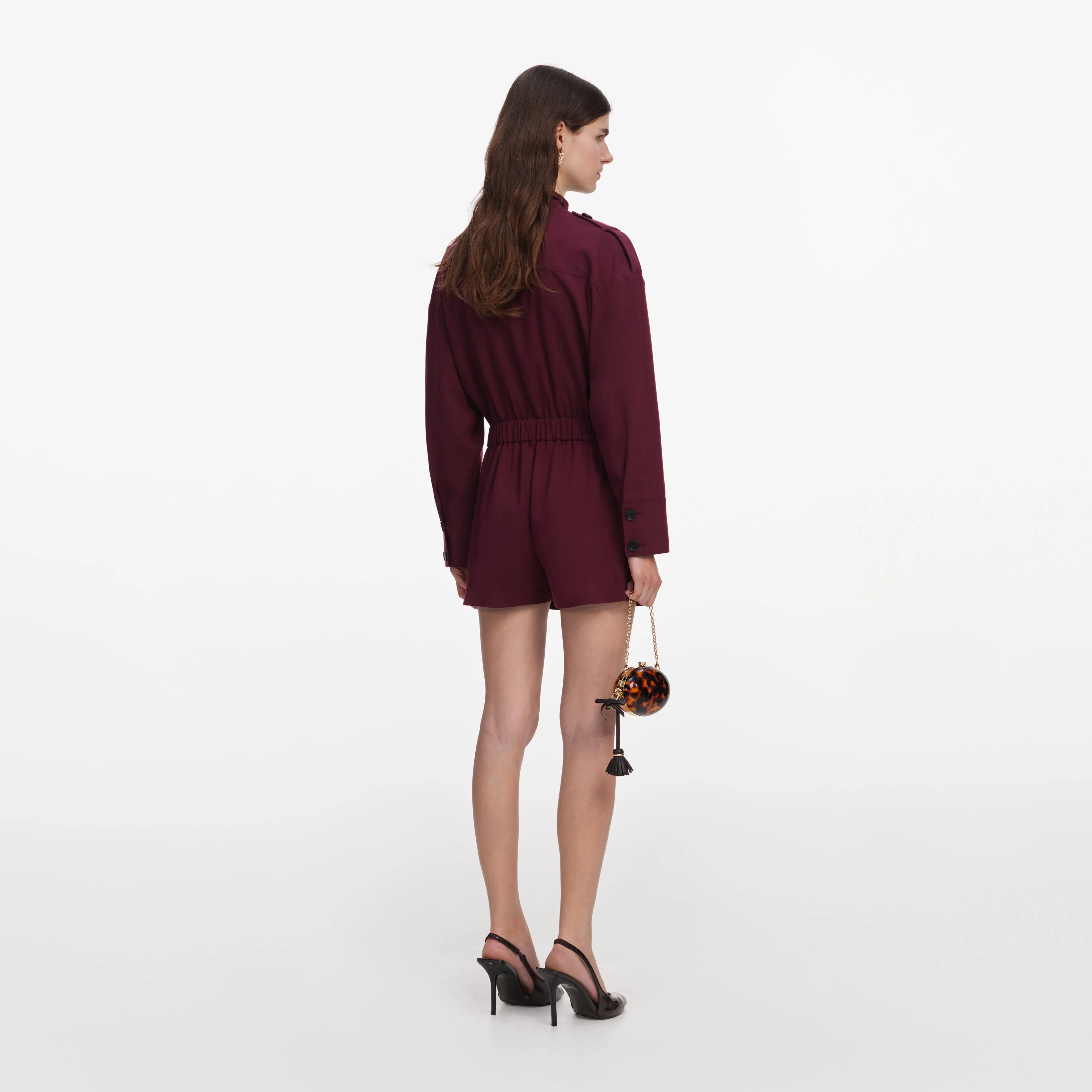 Plum Twill Tie Neck Playsuit - Image 3