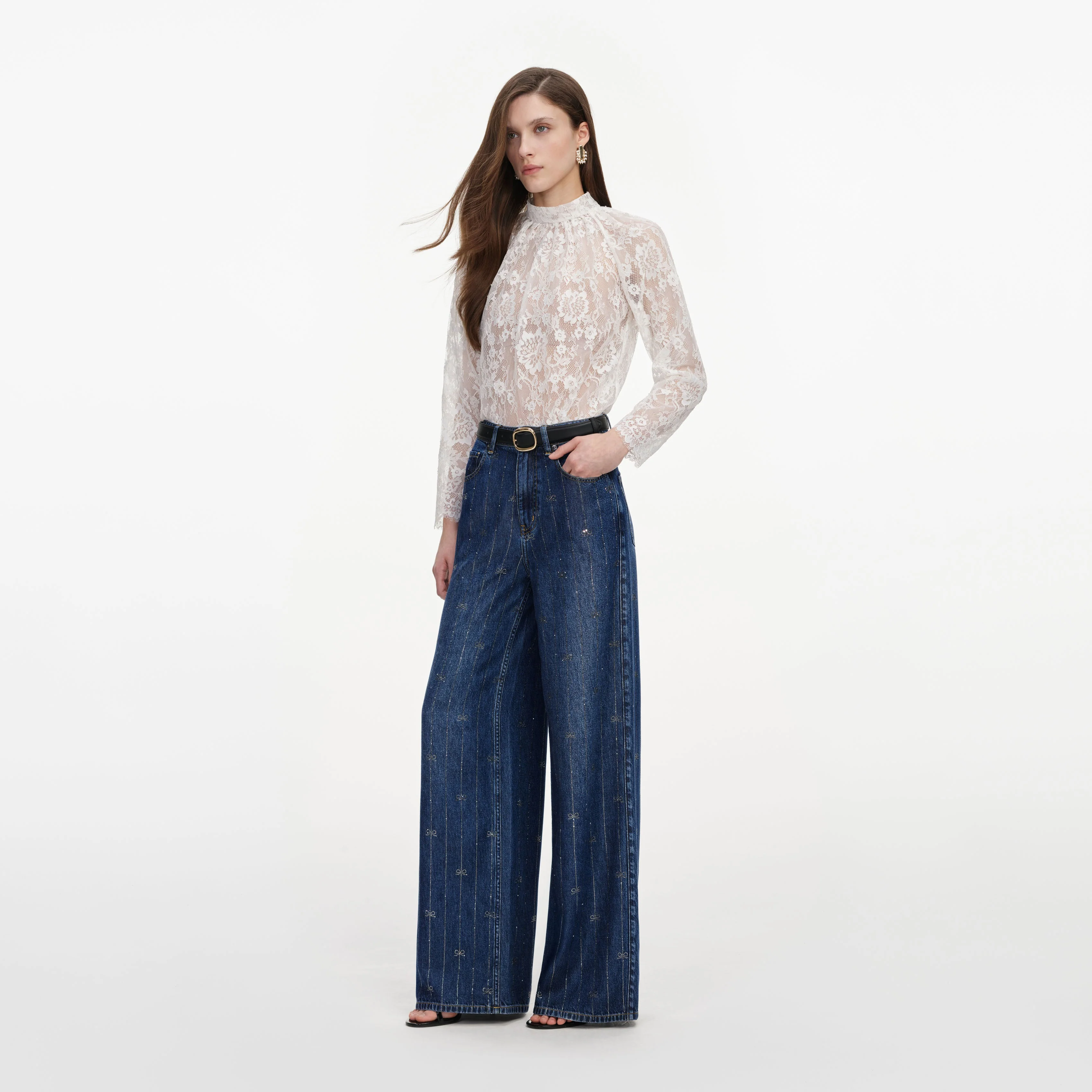 Rhinestone Stripe Denim Jeans - Image 2