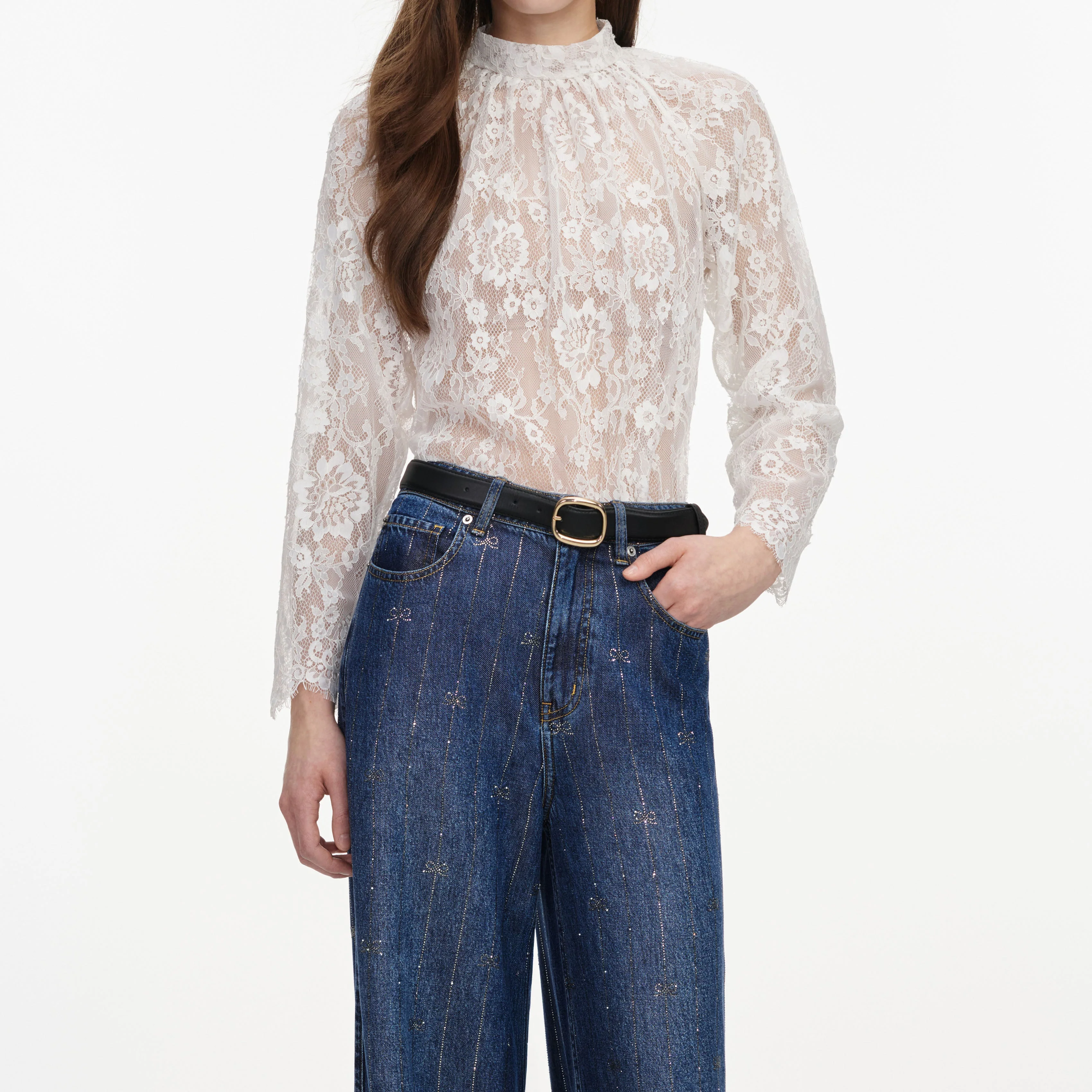 Rhinestone Stripe Denim Jeans - Image 4