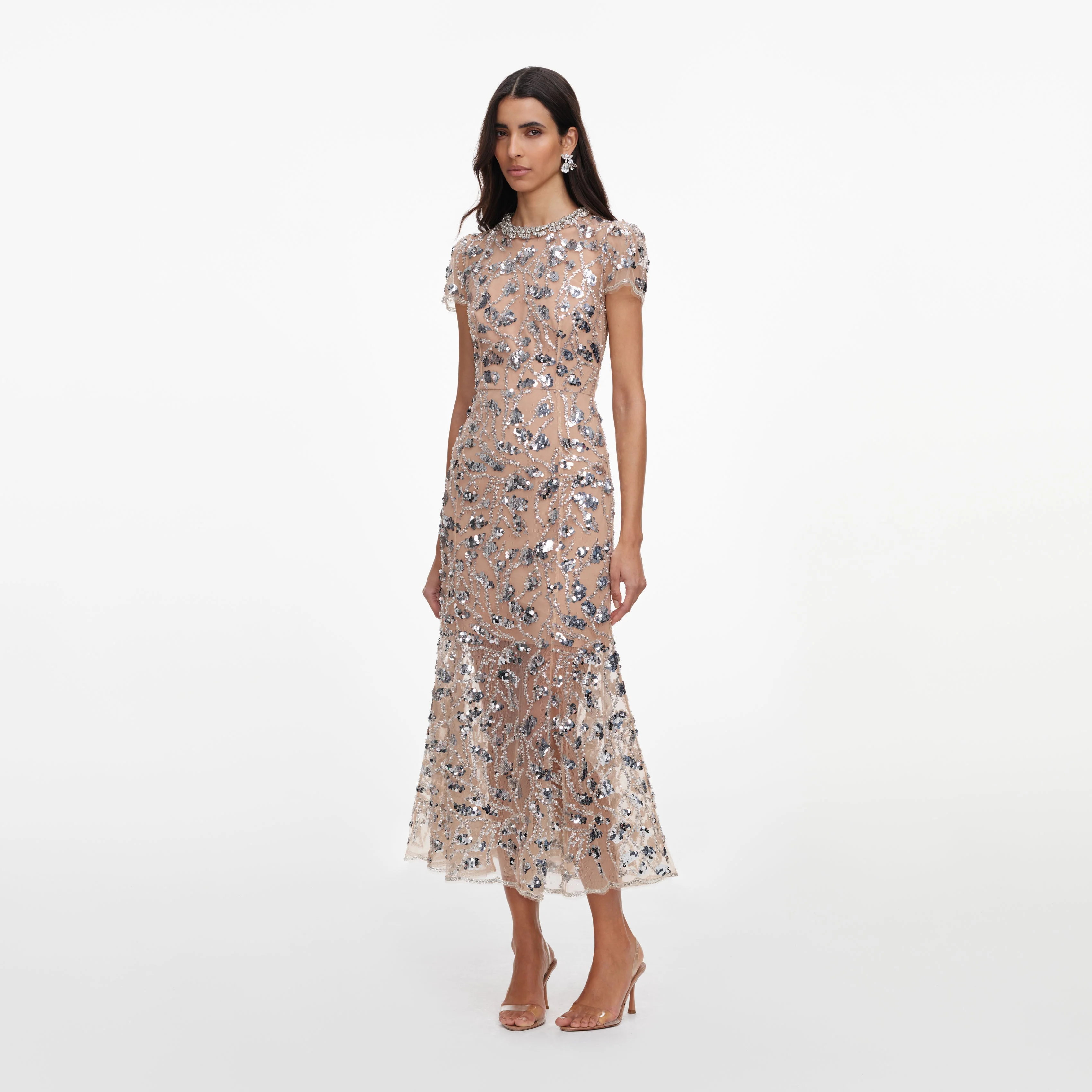 Silver Sequin Embellished Midi Dress - Image 2