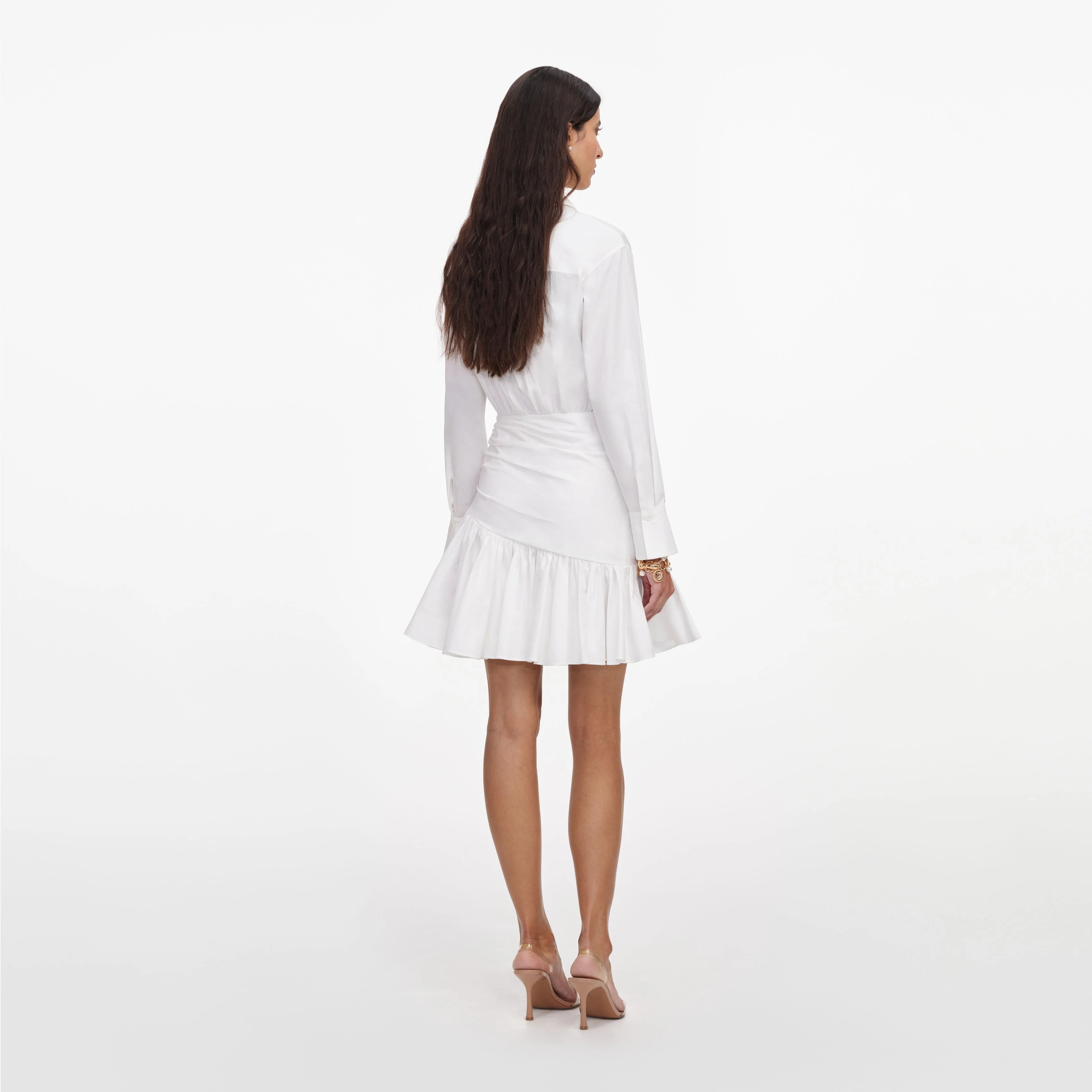 White Cotton Gathered Mini Dress - Image 3