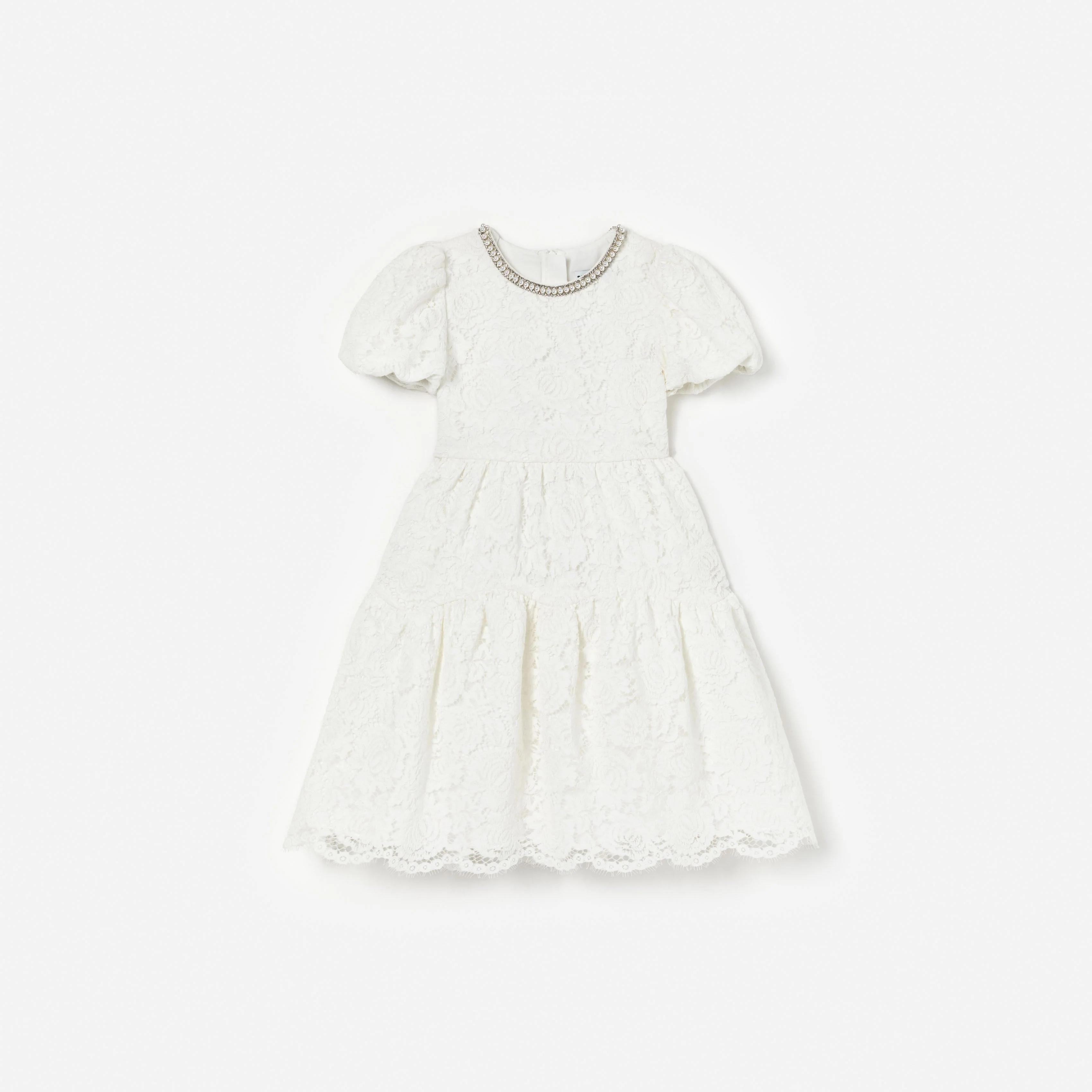 White Lace Pearl Trim Dress