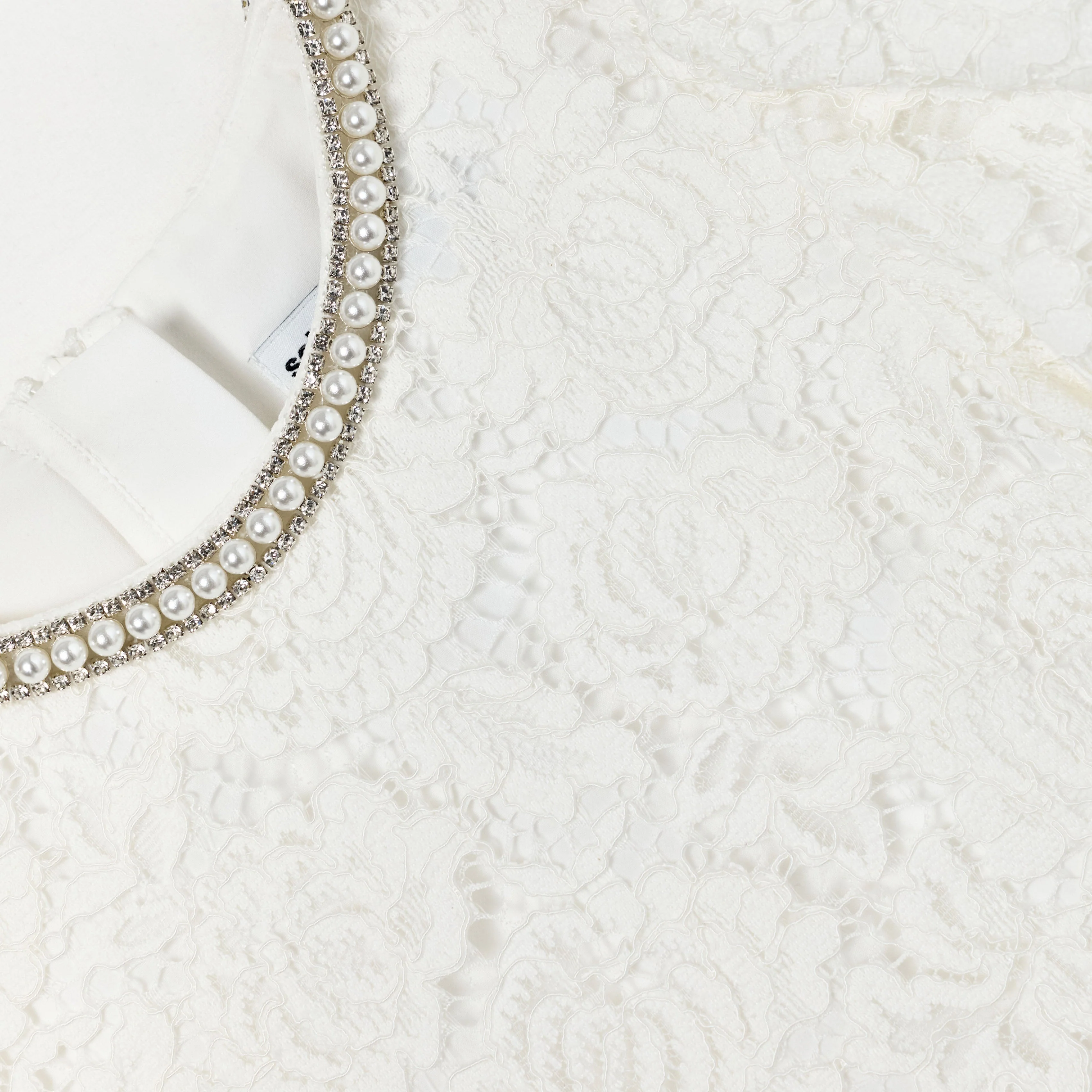 White Lace Pearl Trim Dress - Image 4