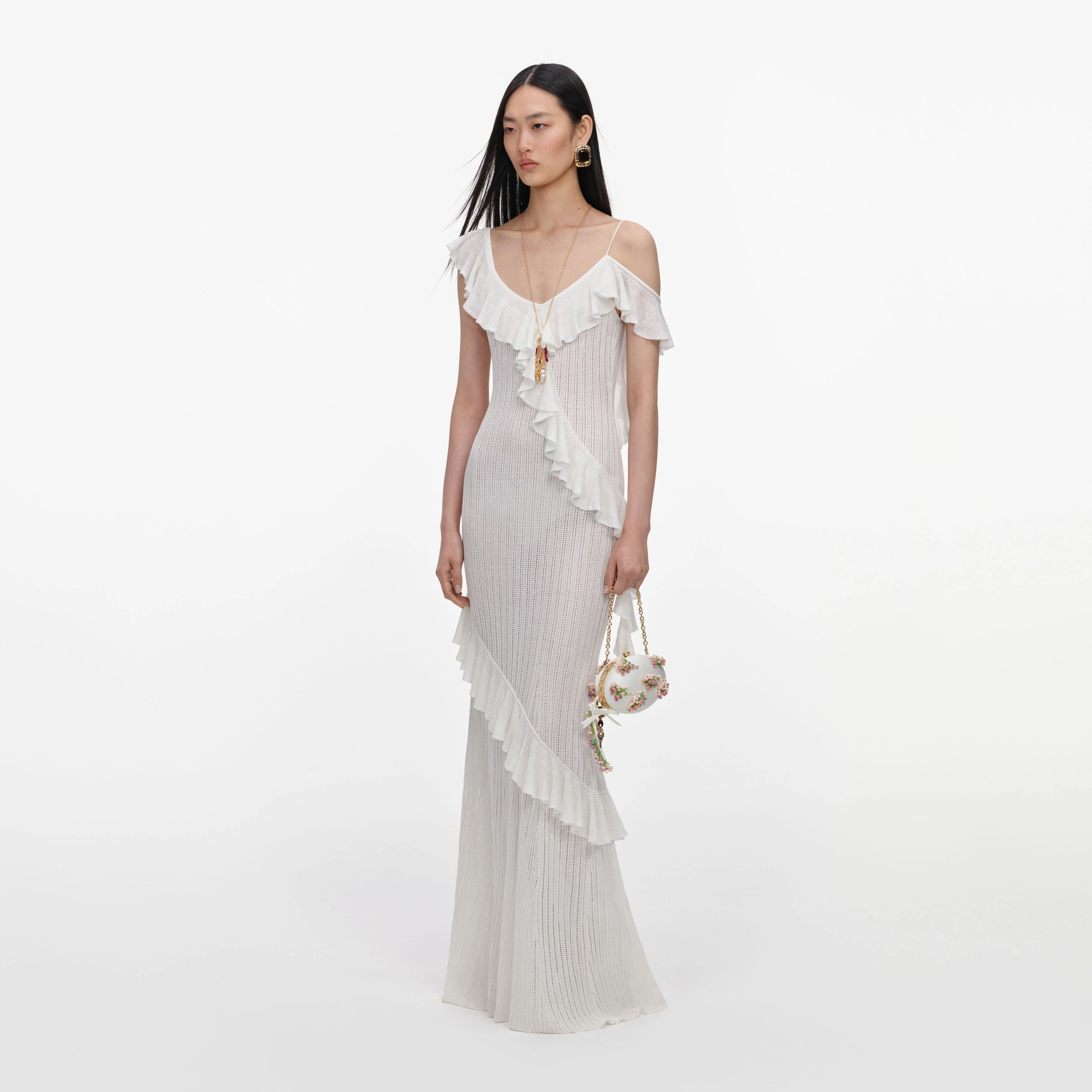 White Ruffle Knit Maxi Dress - Image 2