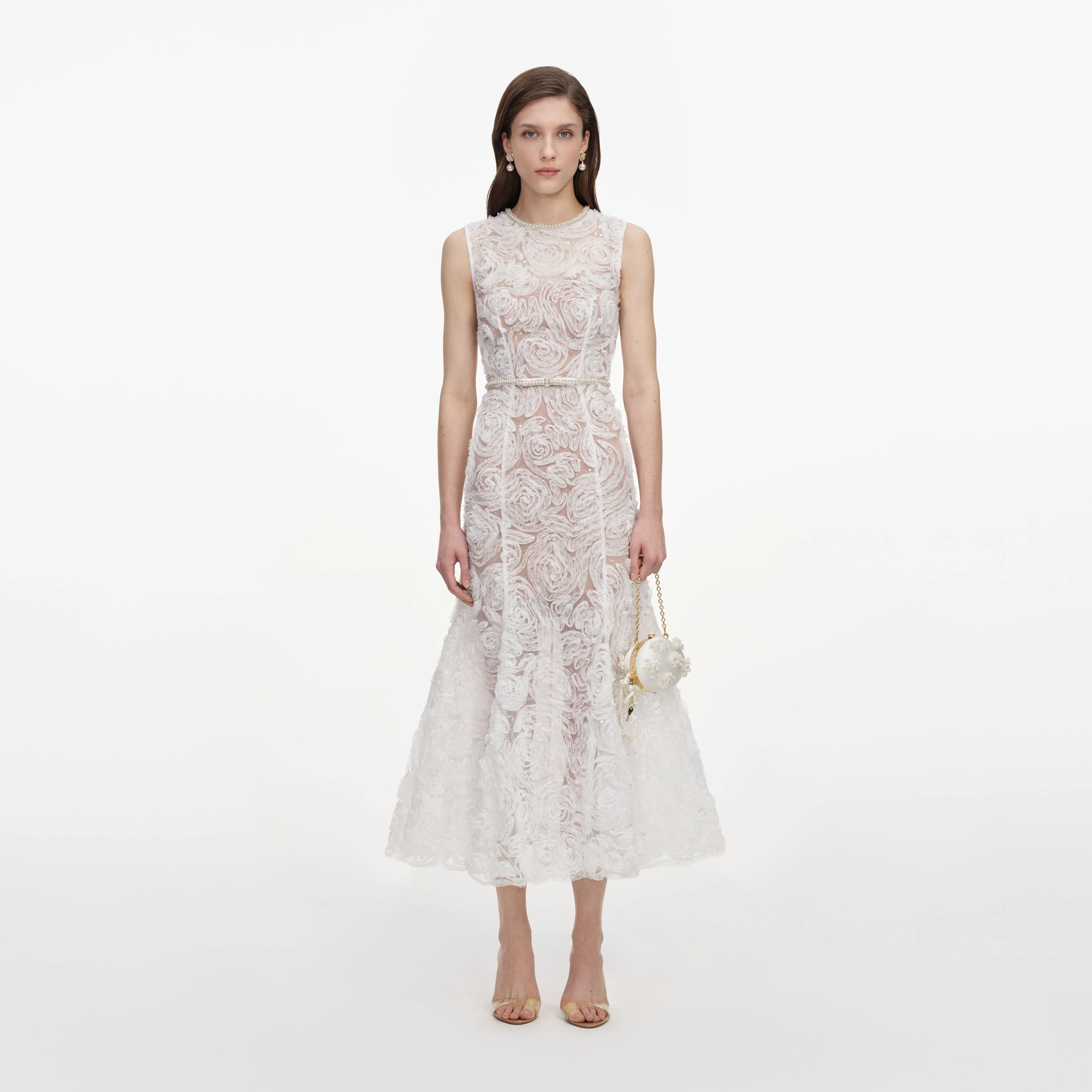 White Tulle Lace Midi Dress
