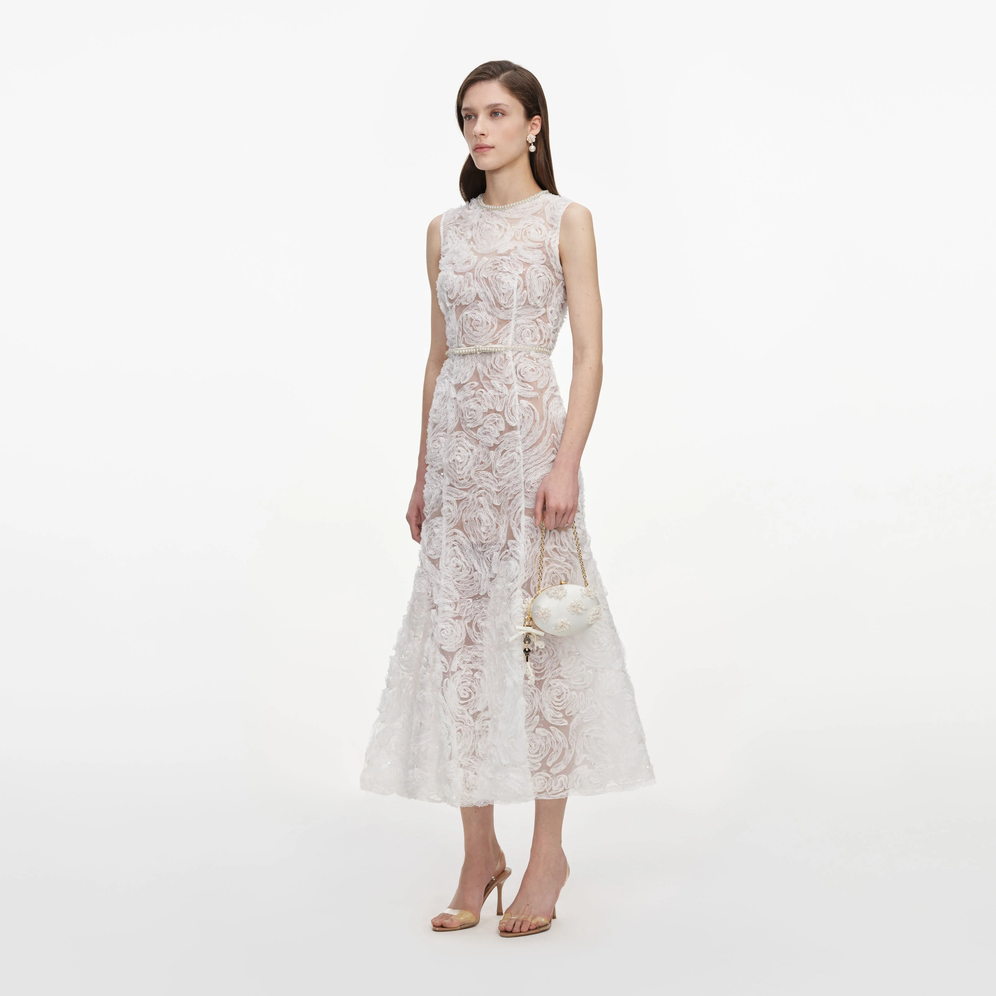 White Tulle Lace Midi Dress - Image 2