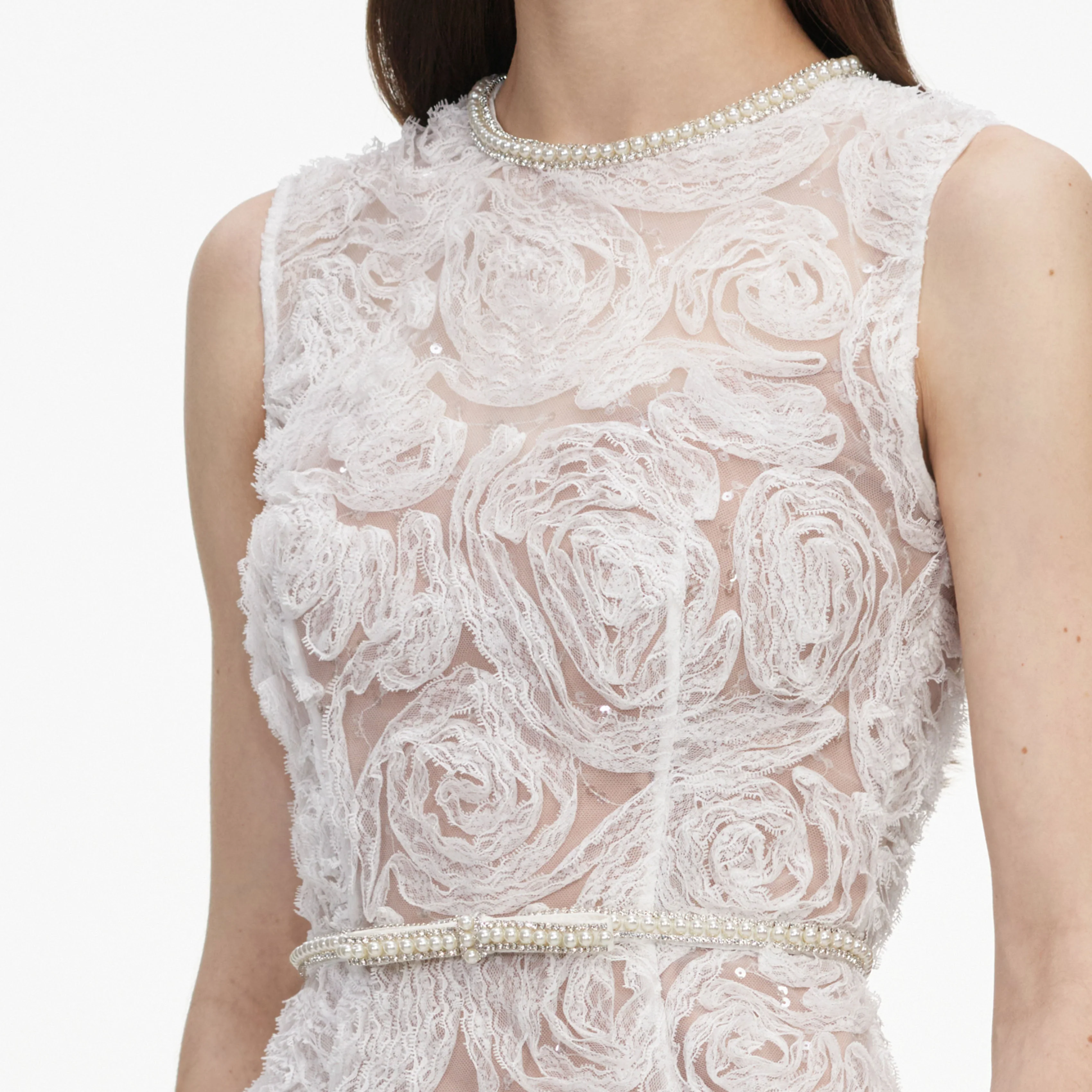 White Tulle Lace Midi Dress - Image 5