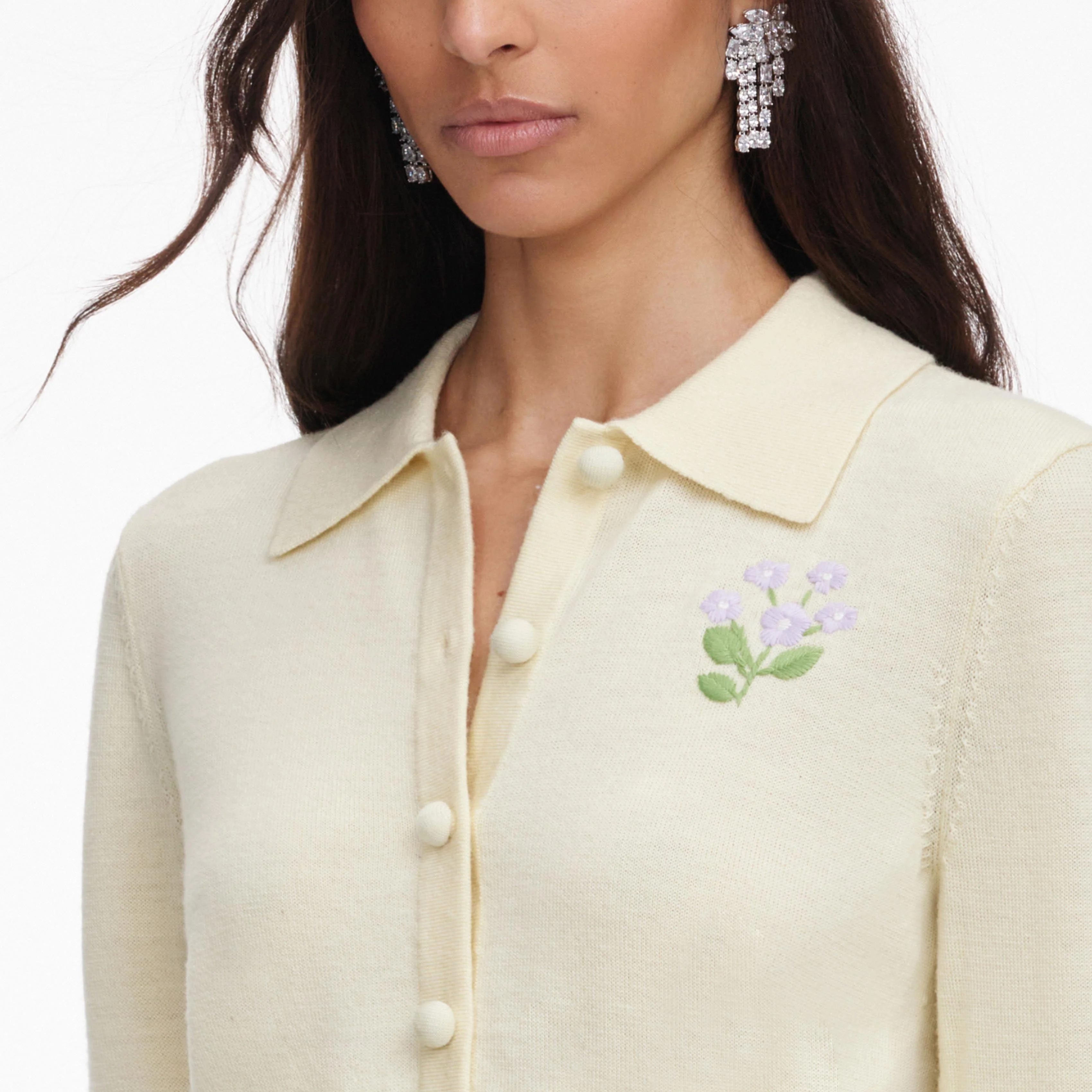 Yellow Flower Embroidered Knit Cardigan - Image 5