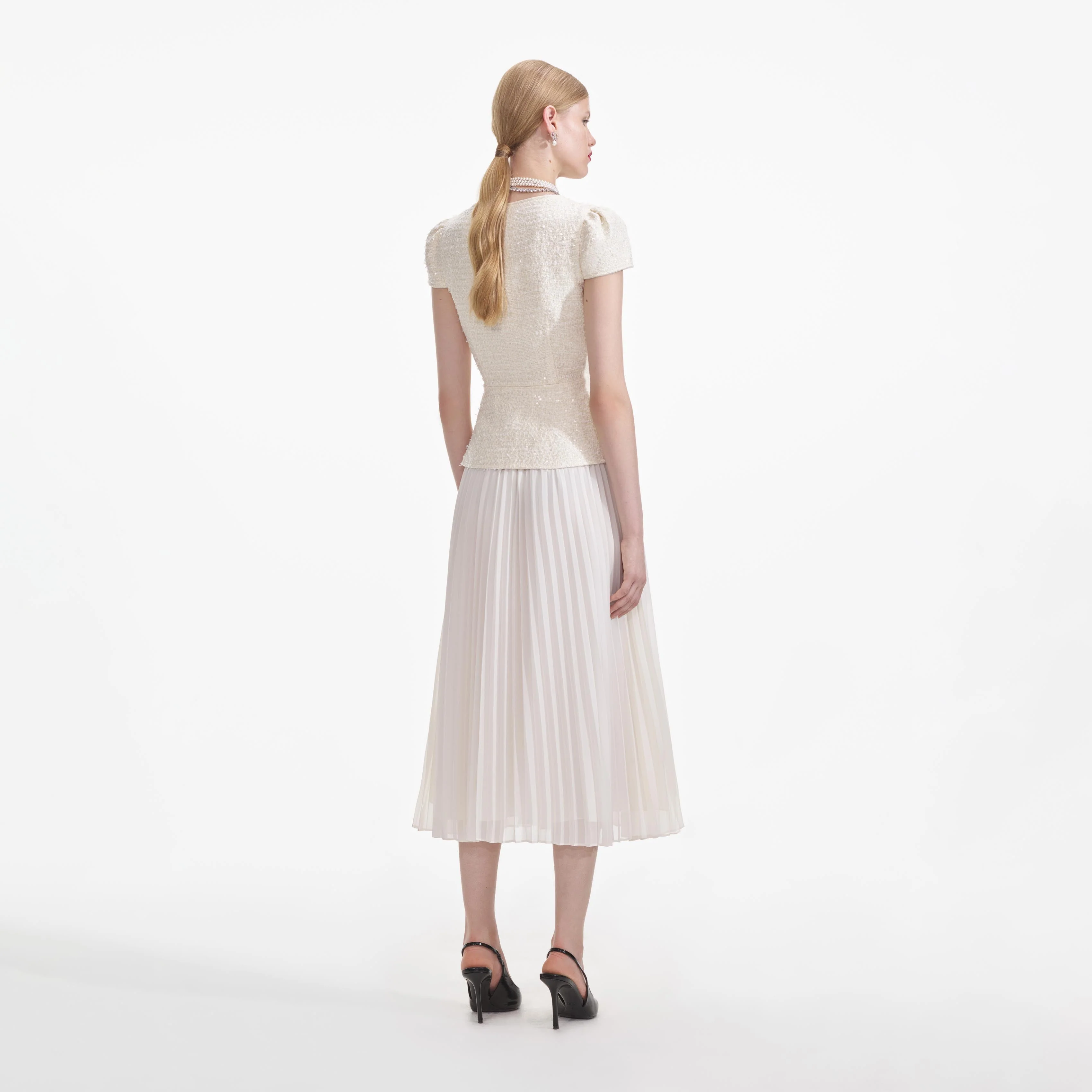 Cream Boucle Bow Detail Midi Dress - Image 3