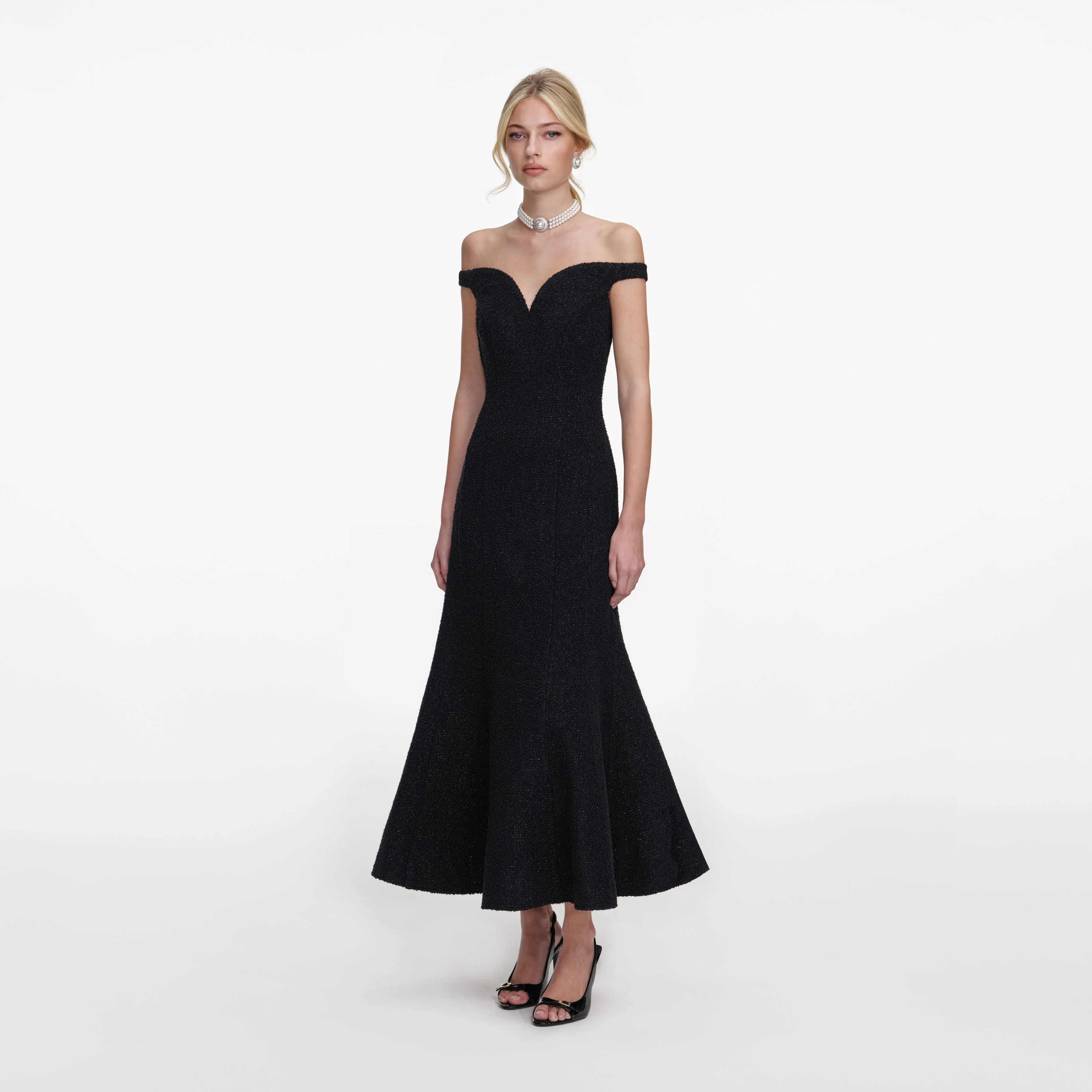 Black Boucle Midi Dress - Image 2