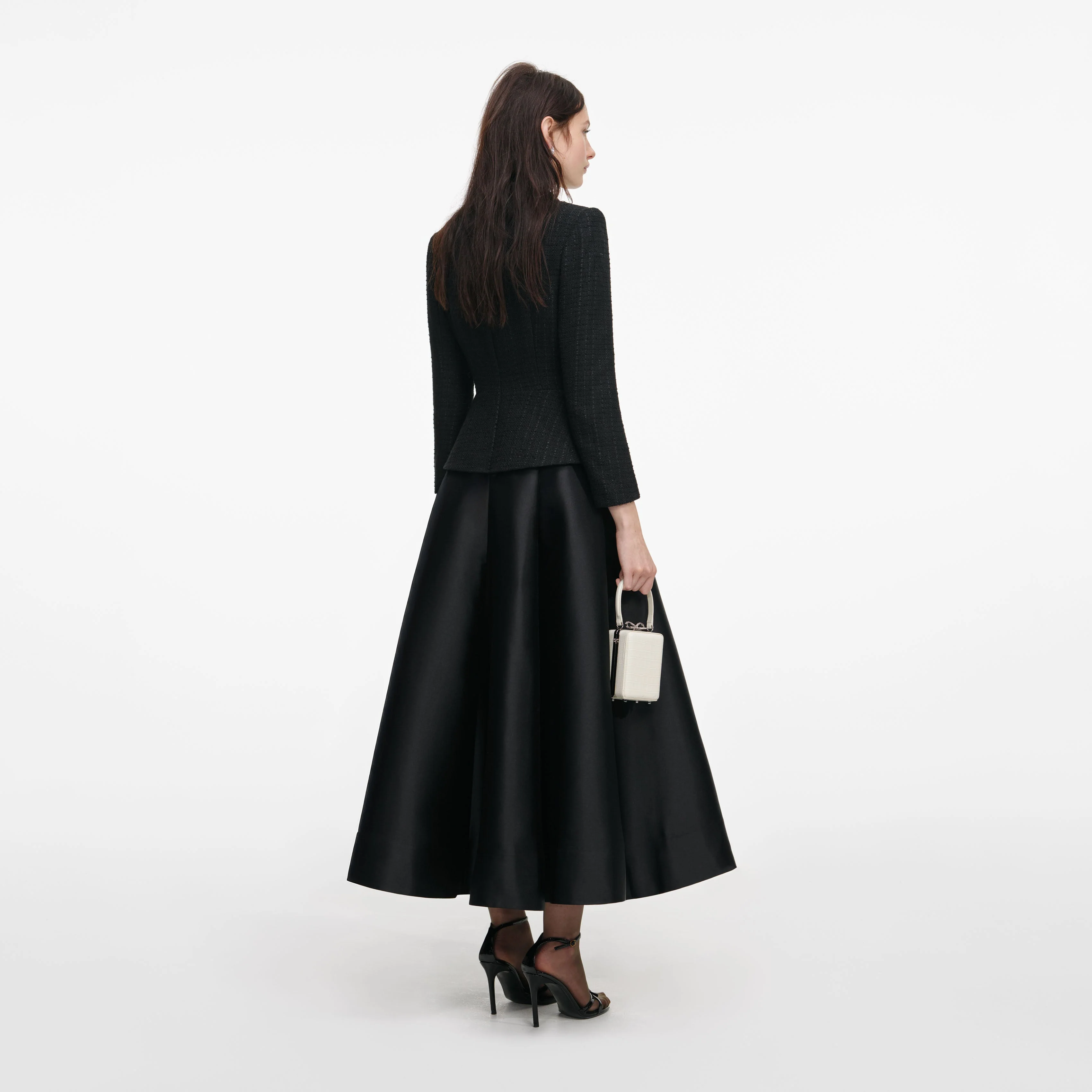 Black Boucle Taffeta Midi Dress - Image 3